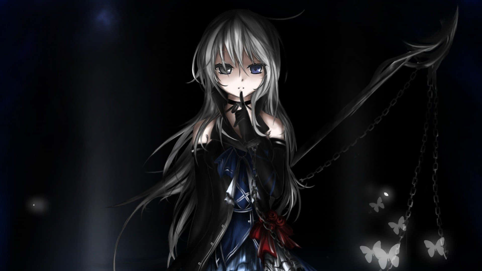 cute dark anime, silver hair, purple eyes, Full HD Desktop Wallpaper