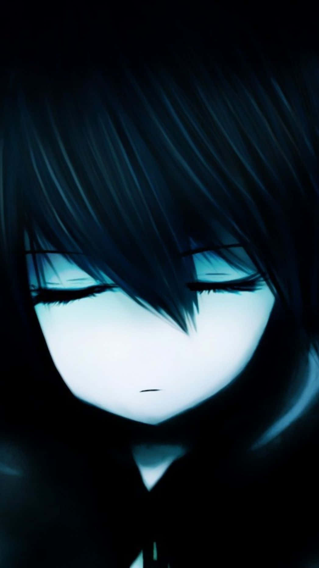 Cute Dark Anime, dark hair, glowing blue eyes, HD Phone Wallpaper