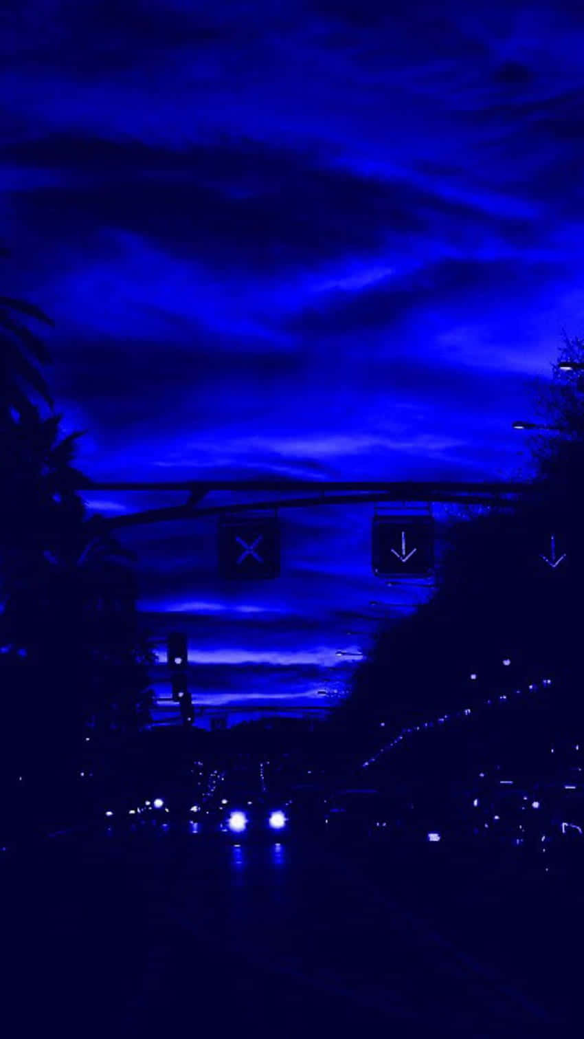 cute dark blue, electric blue light, urban highway, HD Phone Wallpaper
