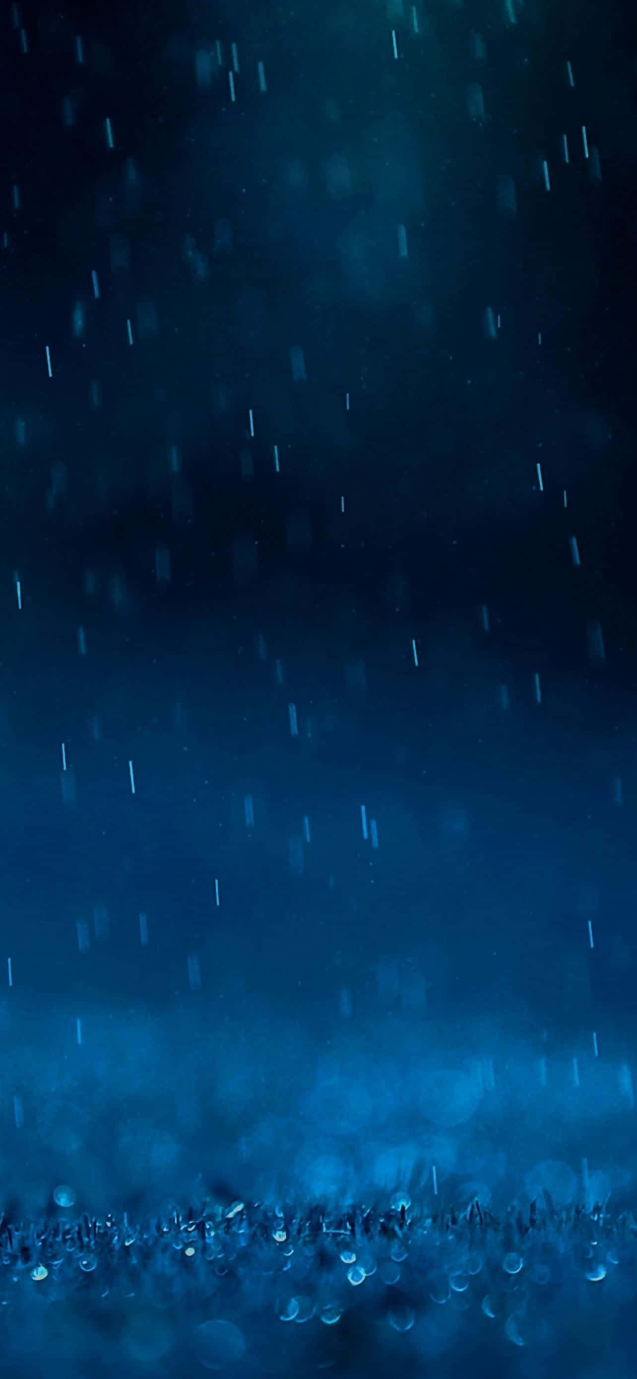 deep blue night sky, glowing bokeh lights, raindrops, 2K Phone Wallpaper