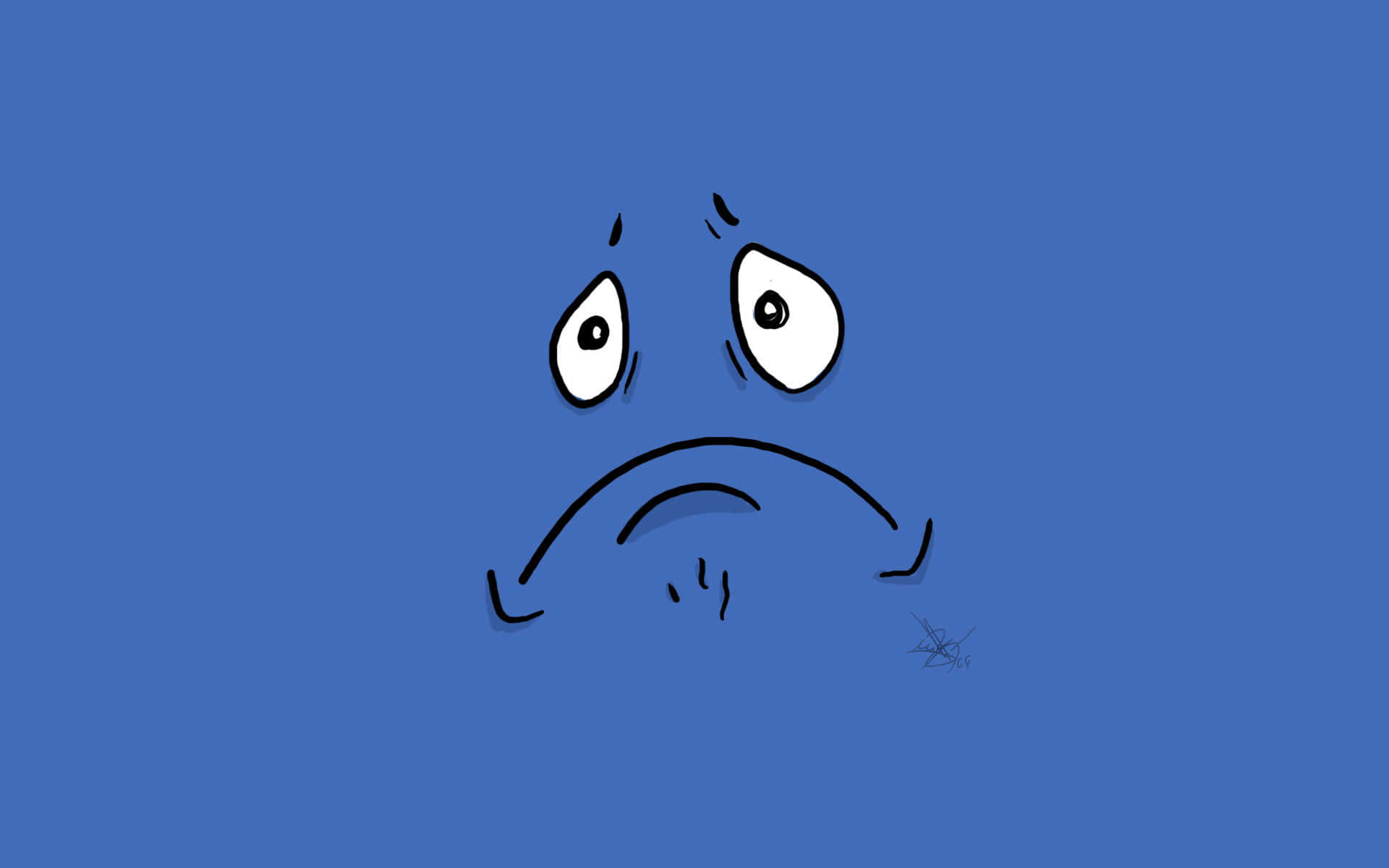 Cute Dark Blue, minimalist cartoon face, wide eyes, Full HD Desktop Wallpaper