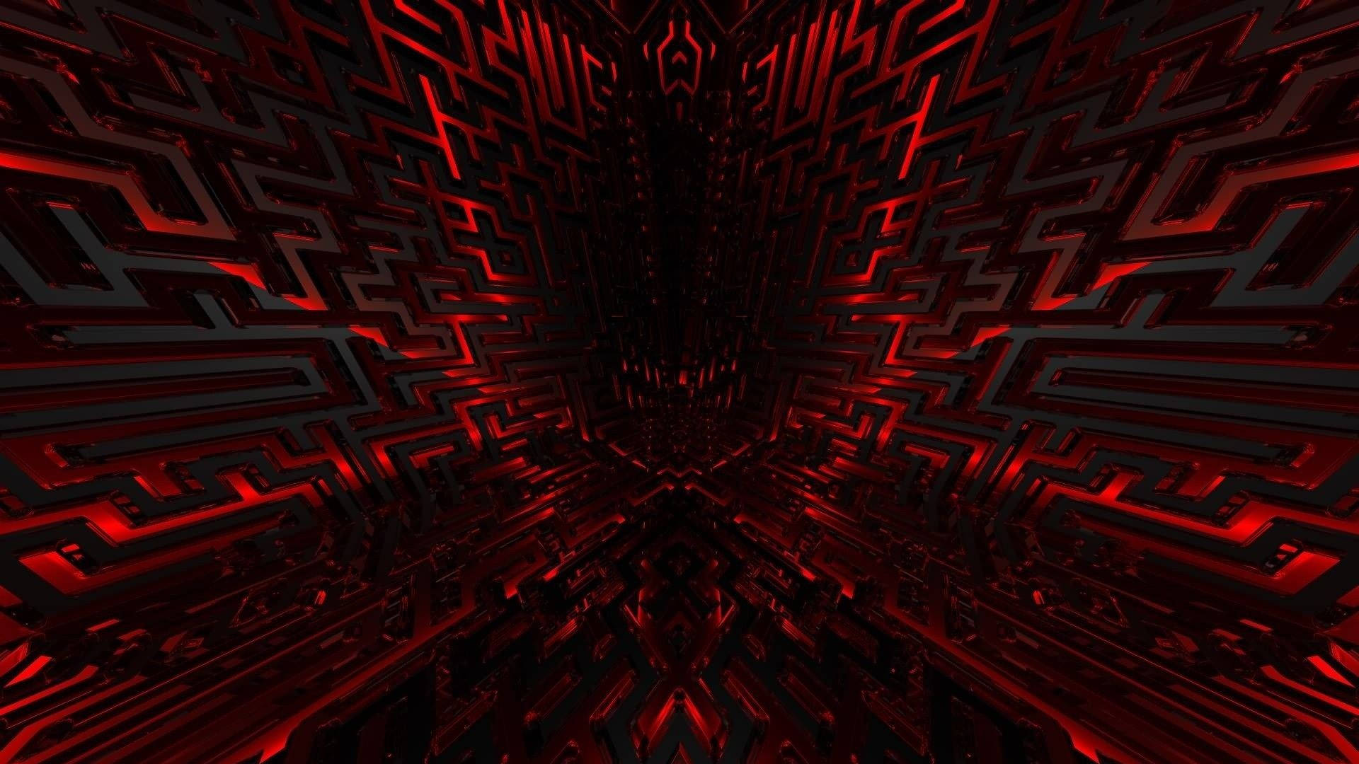 Cute Dark Red, 3D Labyrinth, red and black geometric tunnel, Full HD Desktop Wallpaper