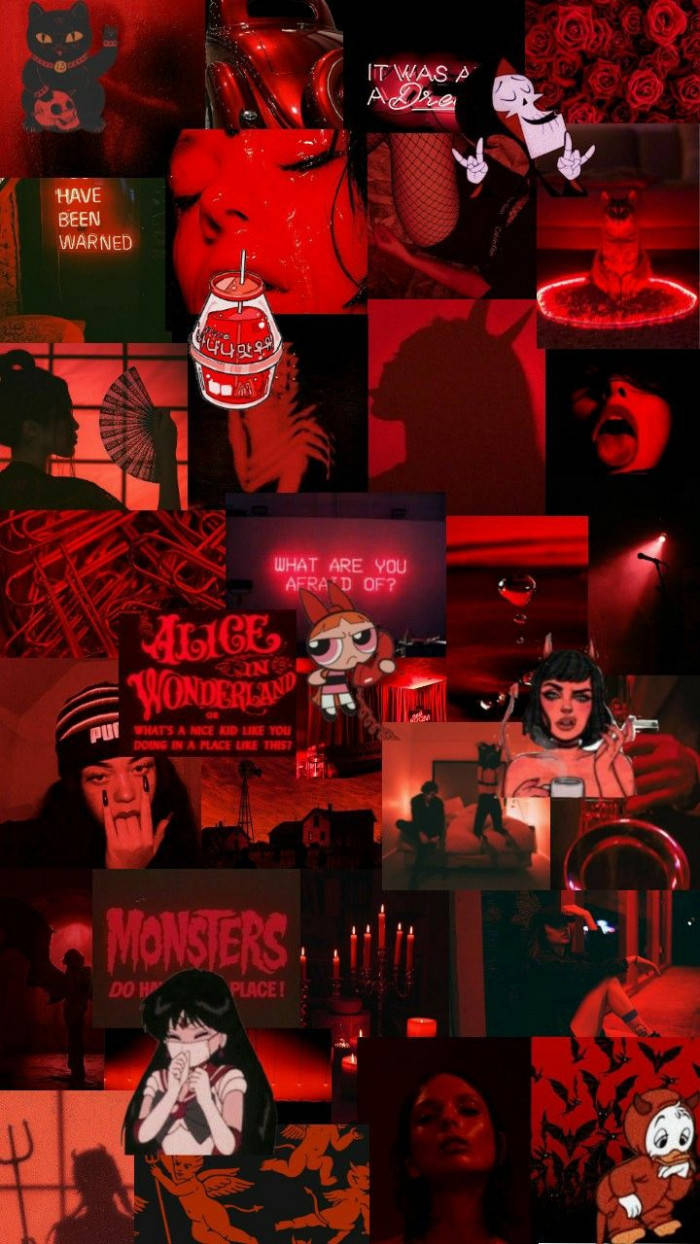 Cute Dark Red, cartoon collage, horror, SD Phone Wallpaper