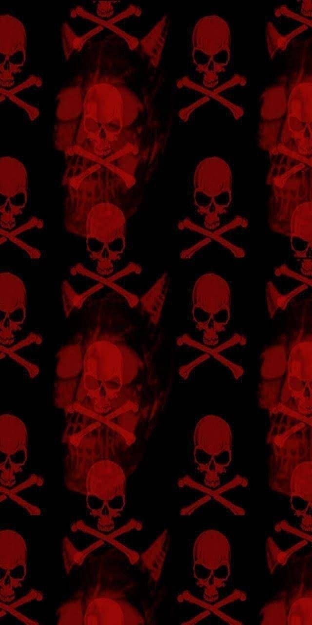 Cute Dark Red, glowing red skulls and crossbones, black background, HD Phone Wallpaper