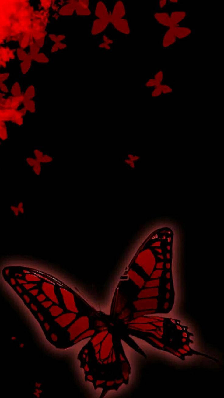 Cute Dark Red Butterfly And Flowers, glowing red butterfly, intricate patterns, HD Phone Wallpaper