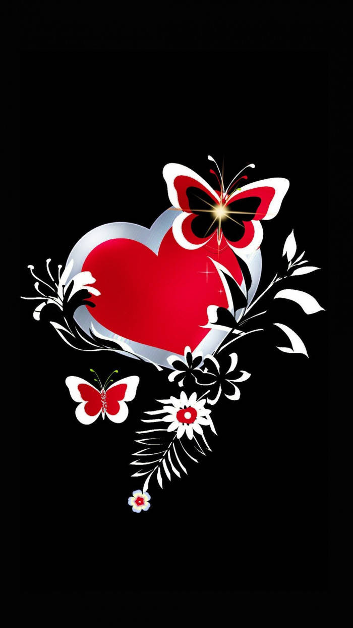 Cute Dark Red, heart, butterfly, SD Phone Wallpaper