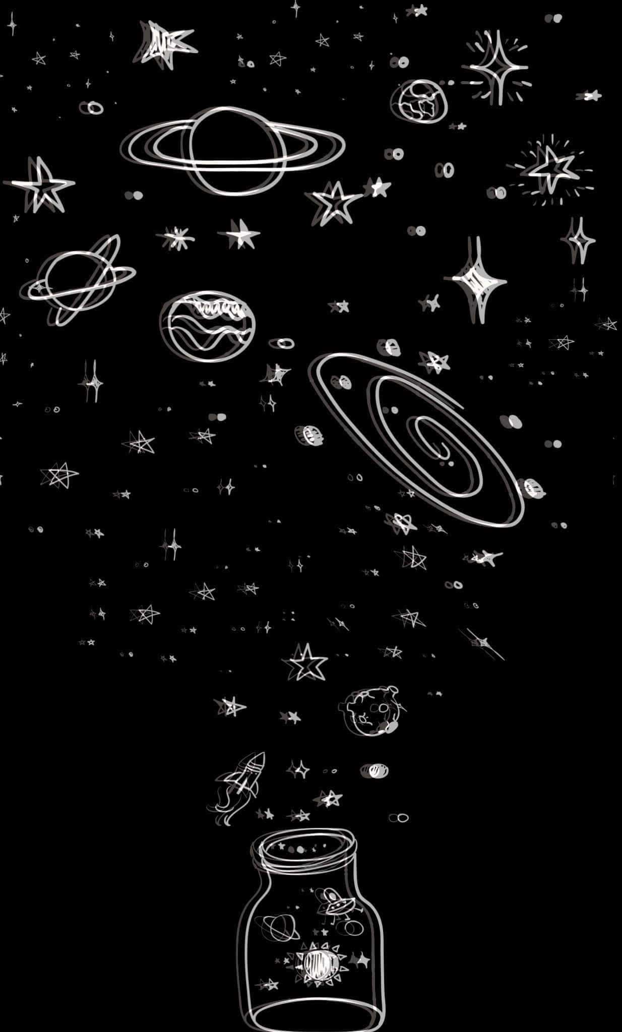 white line drawing, celestial bodies, stars, Full HD Phone Wallpaper