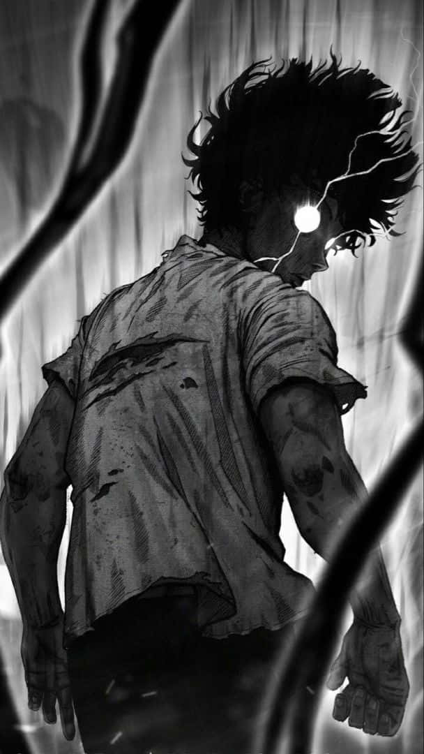 Cute Dark Anime Boy, black and white, glowing eye, SD Phone Wallpaper