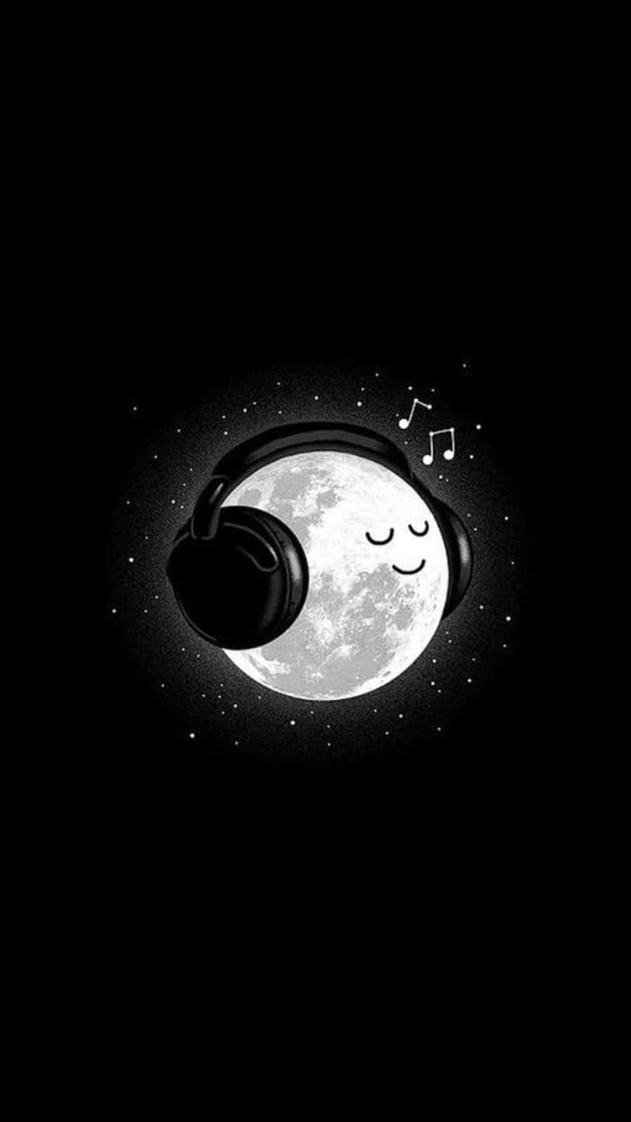 smiling moon, black headphones, musical notes, HD Phone Wallpaper