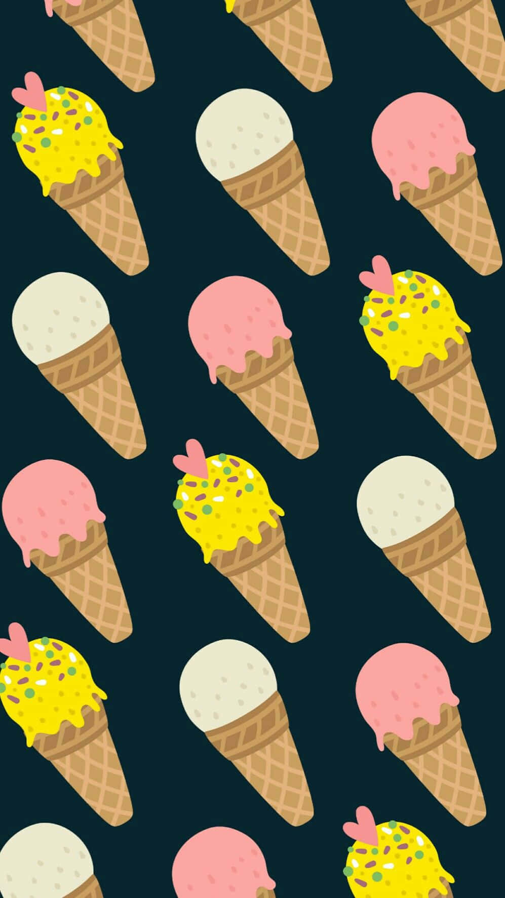 cute ice cream, colorful ice cream cones, pink yellow and white scoops, HD Phone Wallpaper