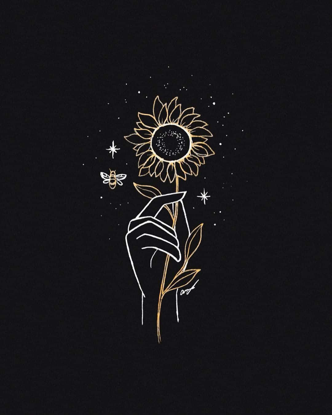 Cute Dark, golden sunflower, black background, HD Phone Wallpaper