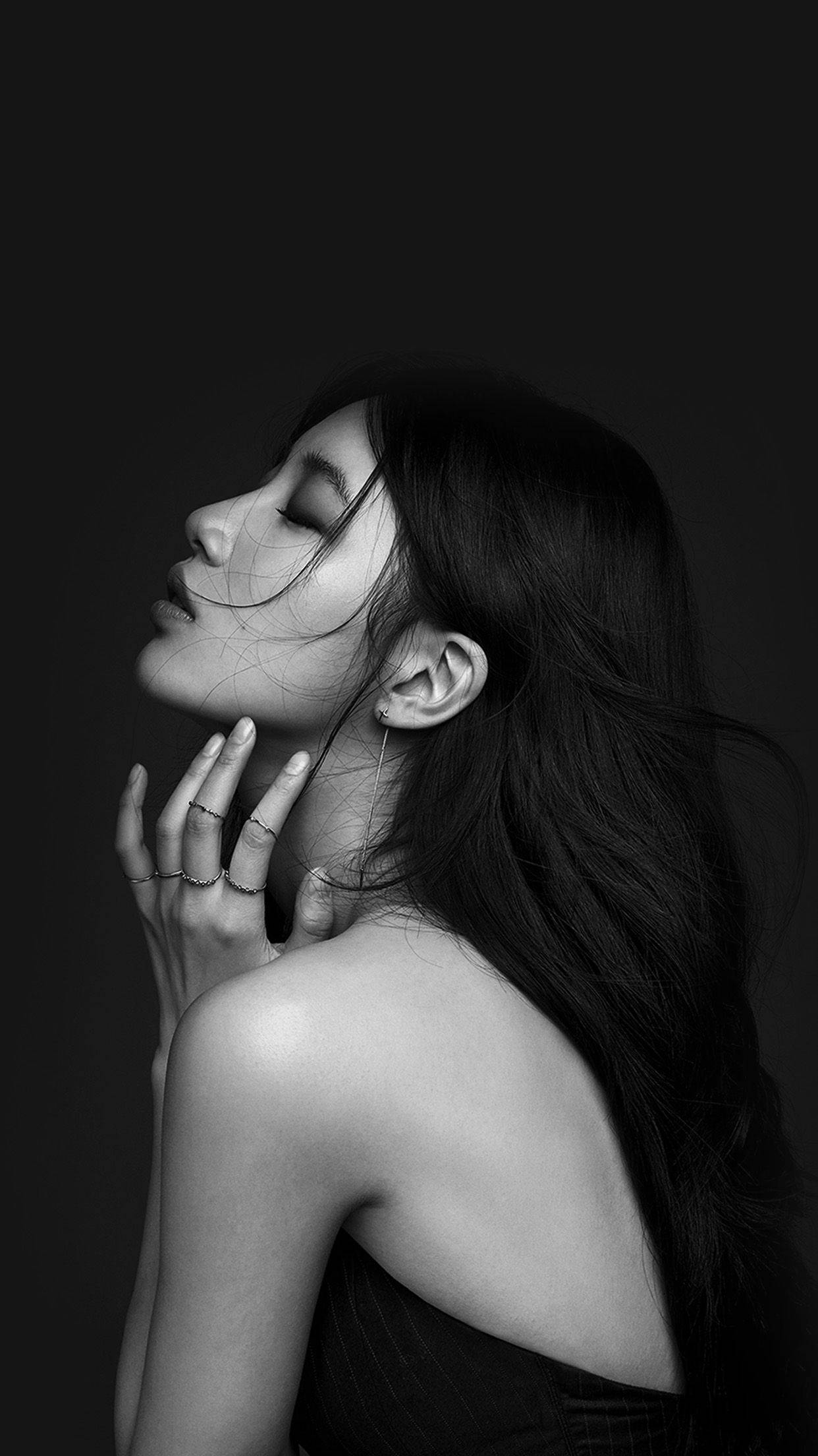 dark girl, long dark hair, stark black background, Full HD Phone Wallpaper