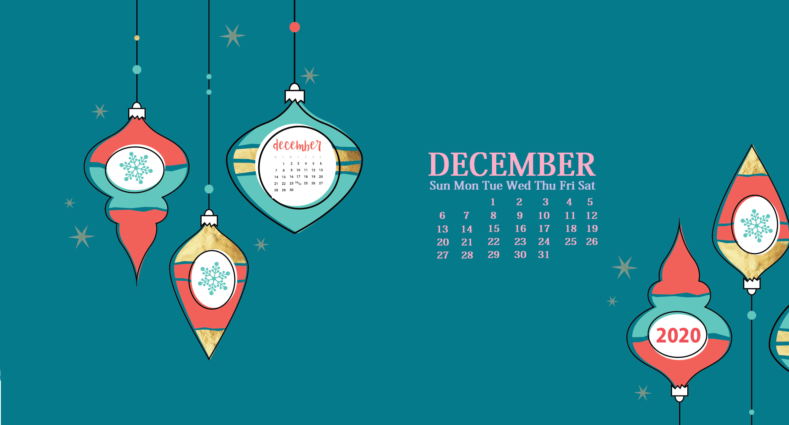 Cute December, December 2020, colorful hanging ornaments, 2K Desktop Wallpaper