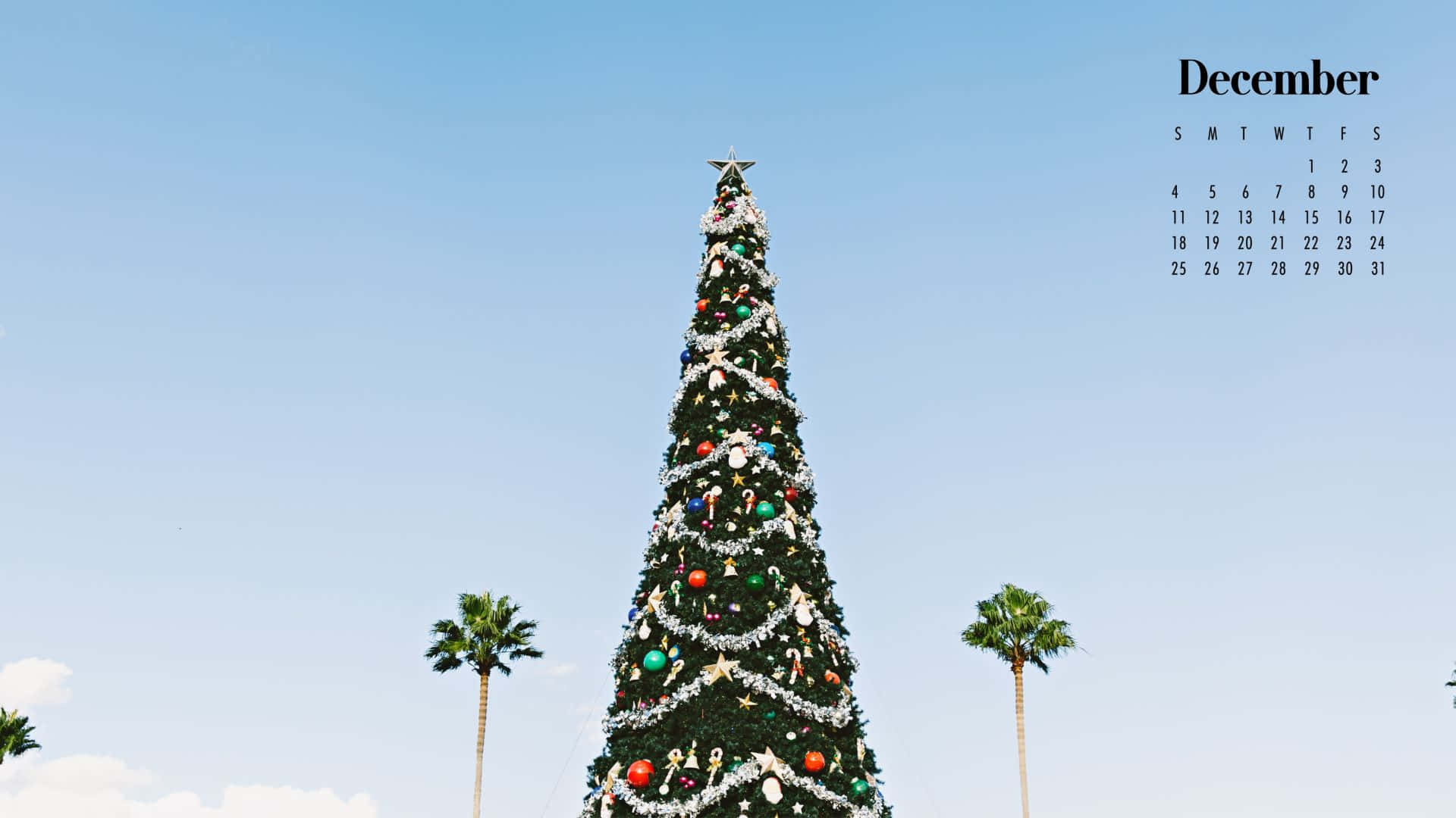 Cute December, Christmas tree, blue sky, Full HD Desktop Wallpaper