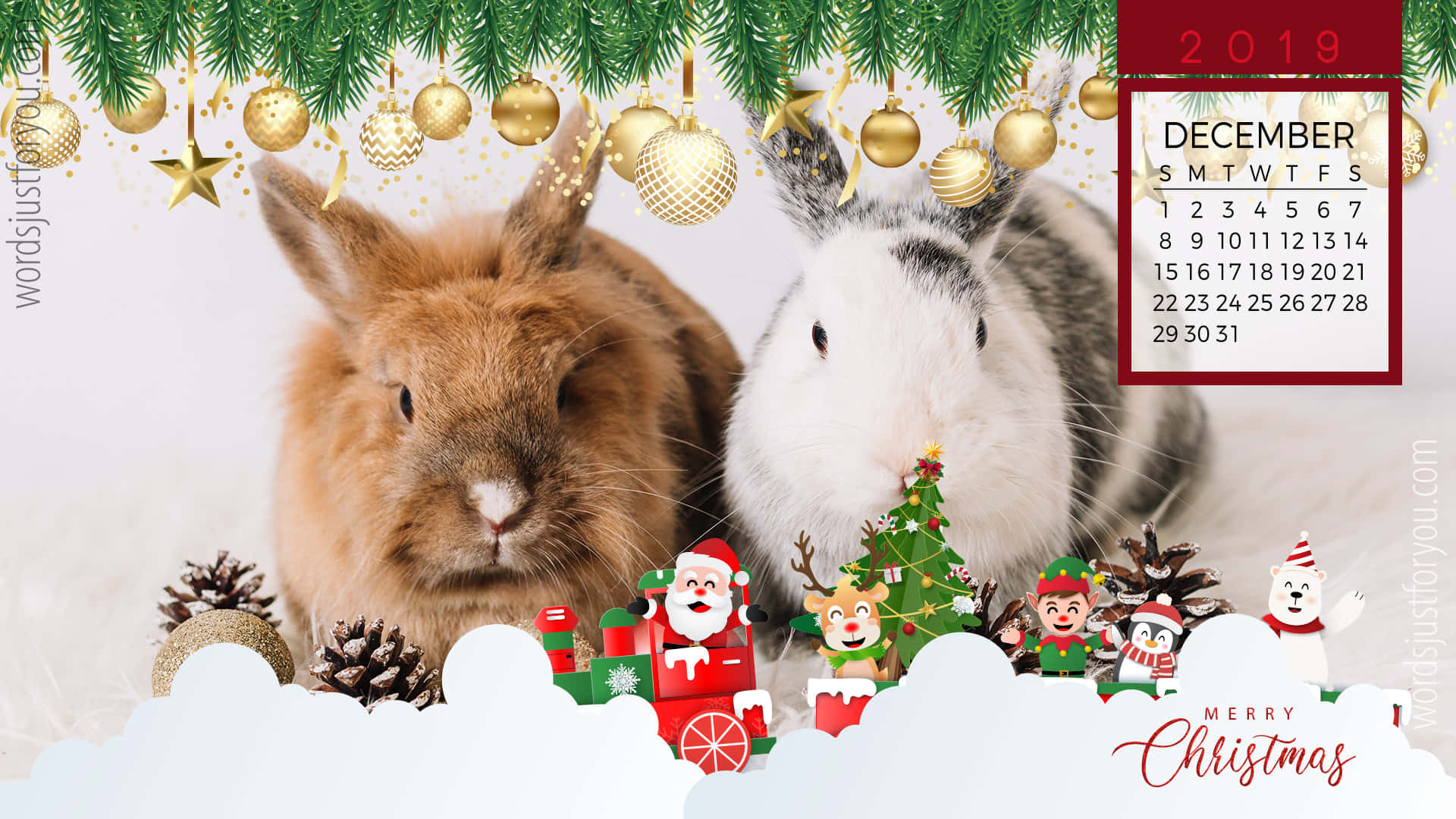Cute December, Christmas figurines, golden ornaments, Full HD Desktop Wallpaper