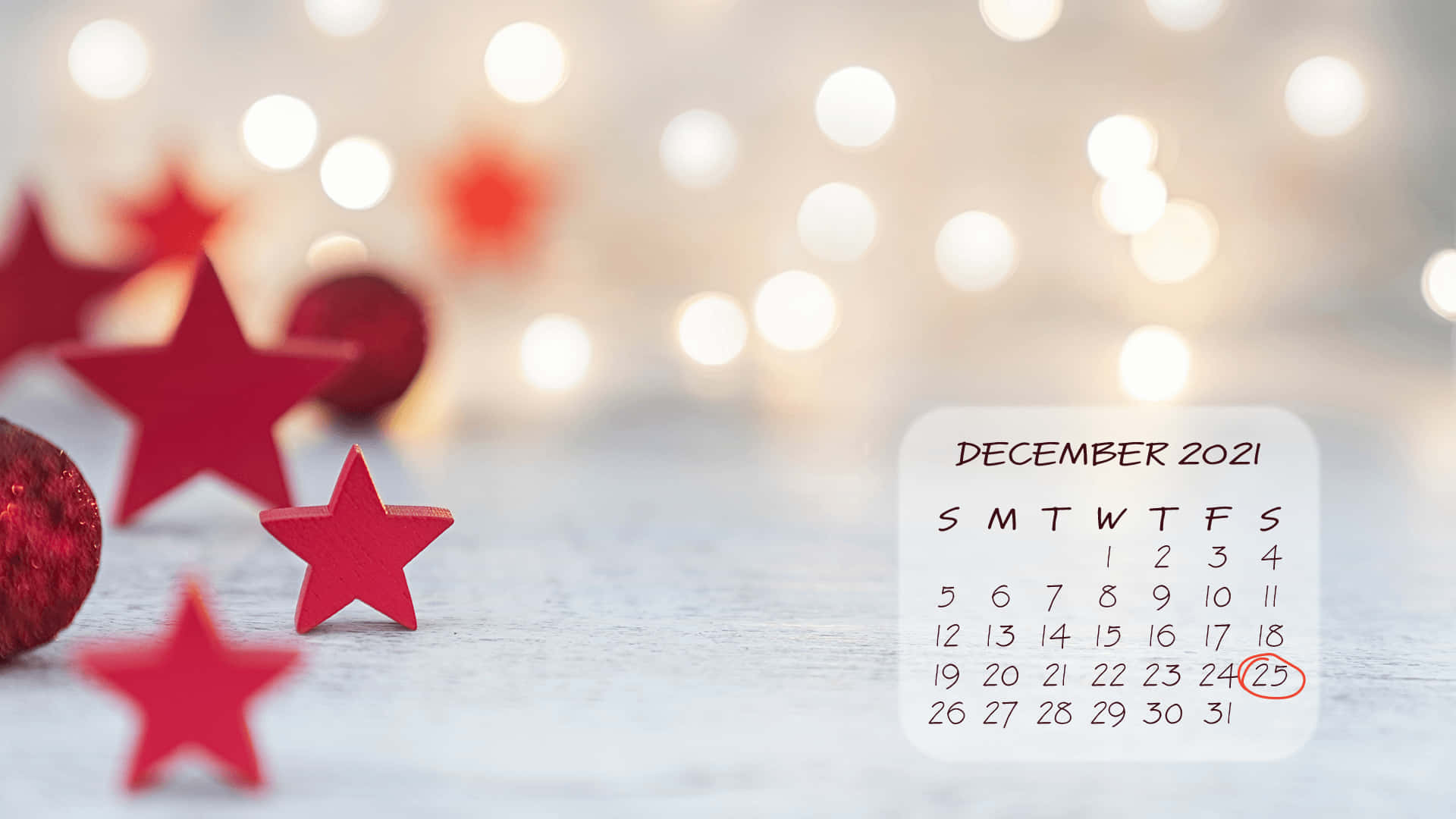 December 2021 calendar, 25th, red stars, Full HD Desktop Wallpaper