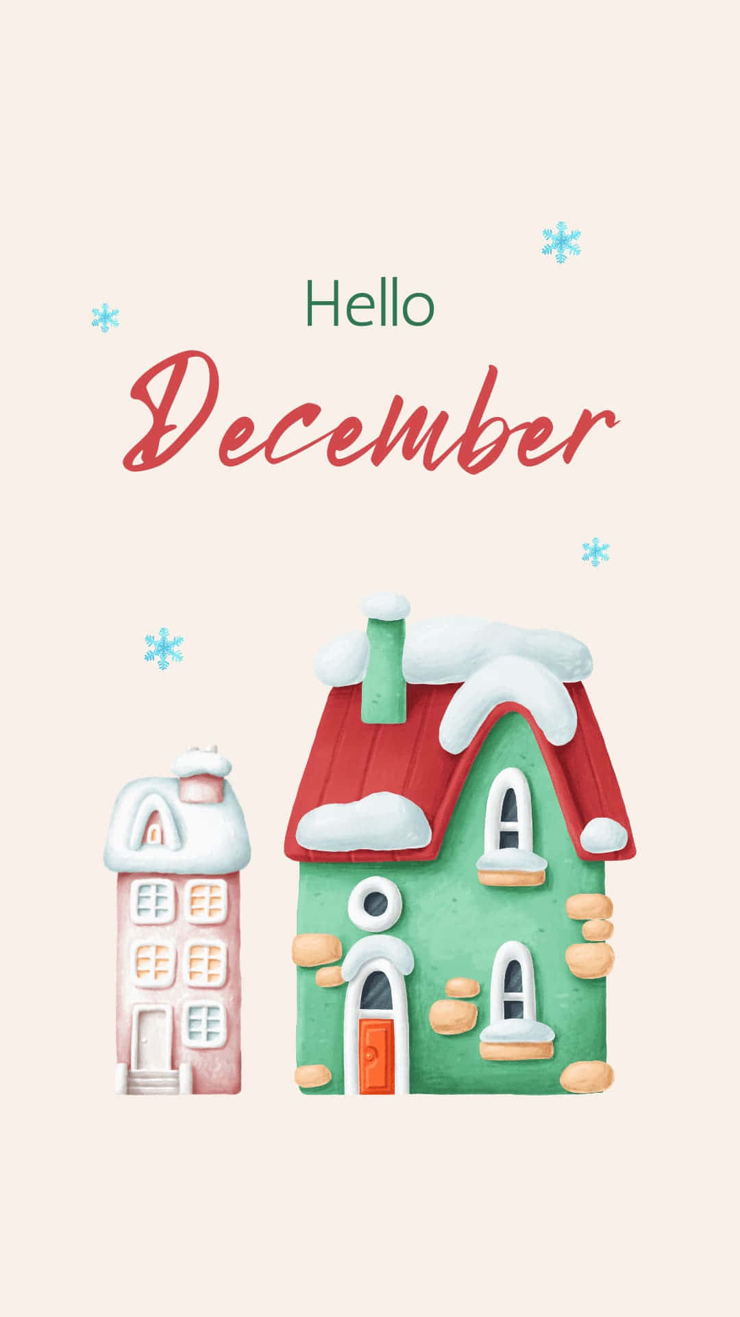 cute december, snow-dusted houses, red roofs, Full HD Phone Wallpaper