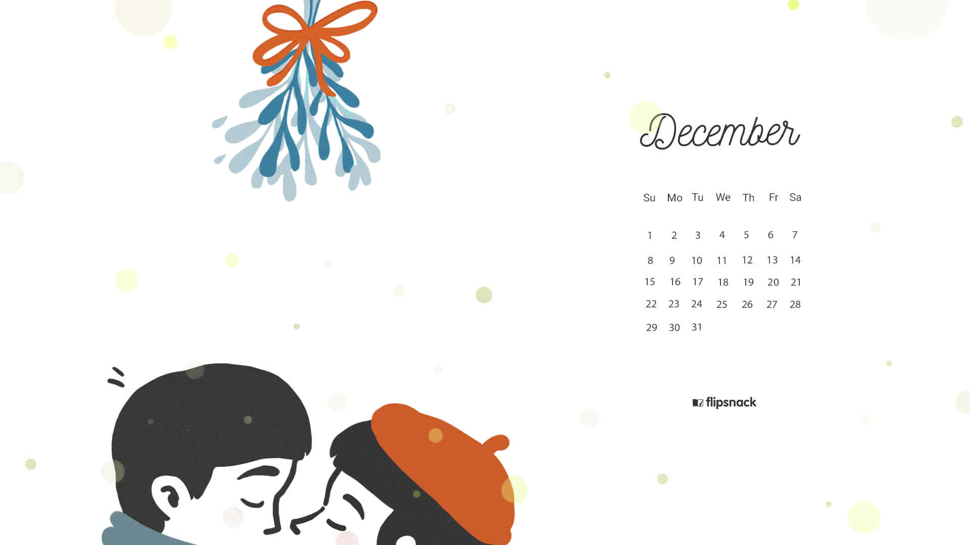 Cute December, mistletoe bow, December calendar, Full HD Desktop Wallpaper