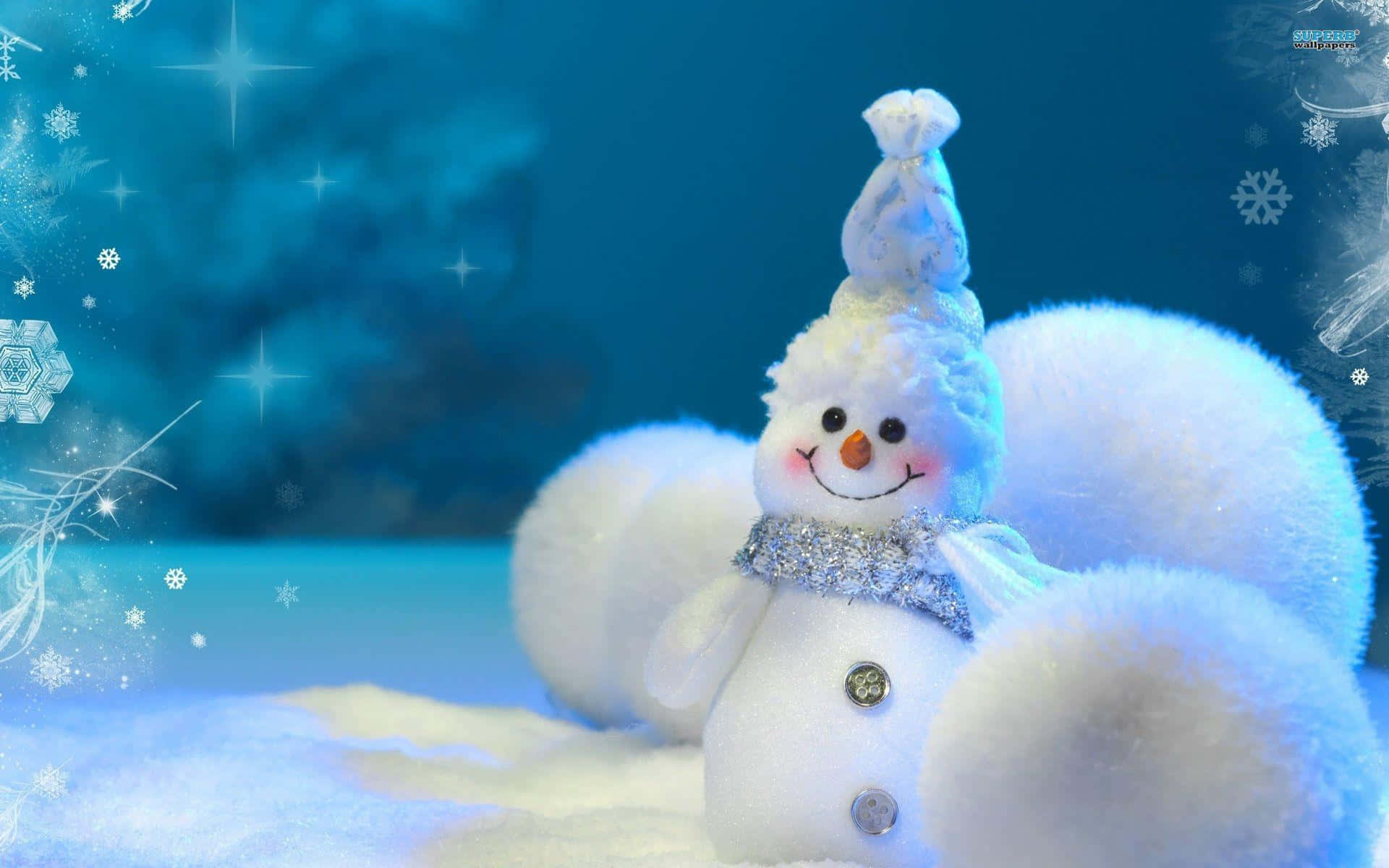 cute December, fluffy snowman, glittery scarf, Full HD Desktop Wallpaper