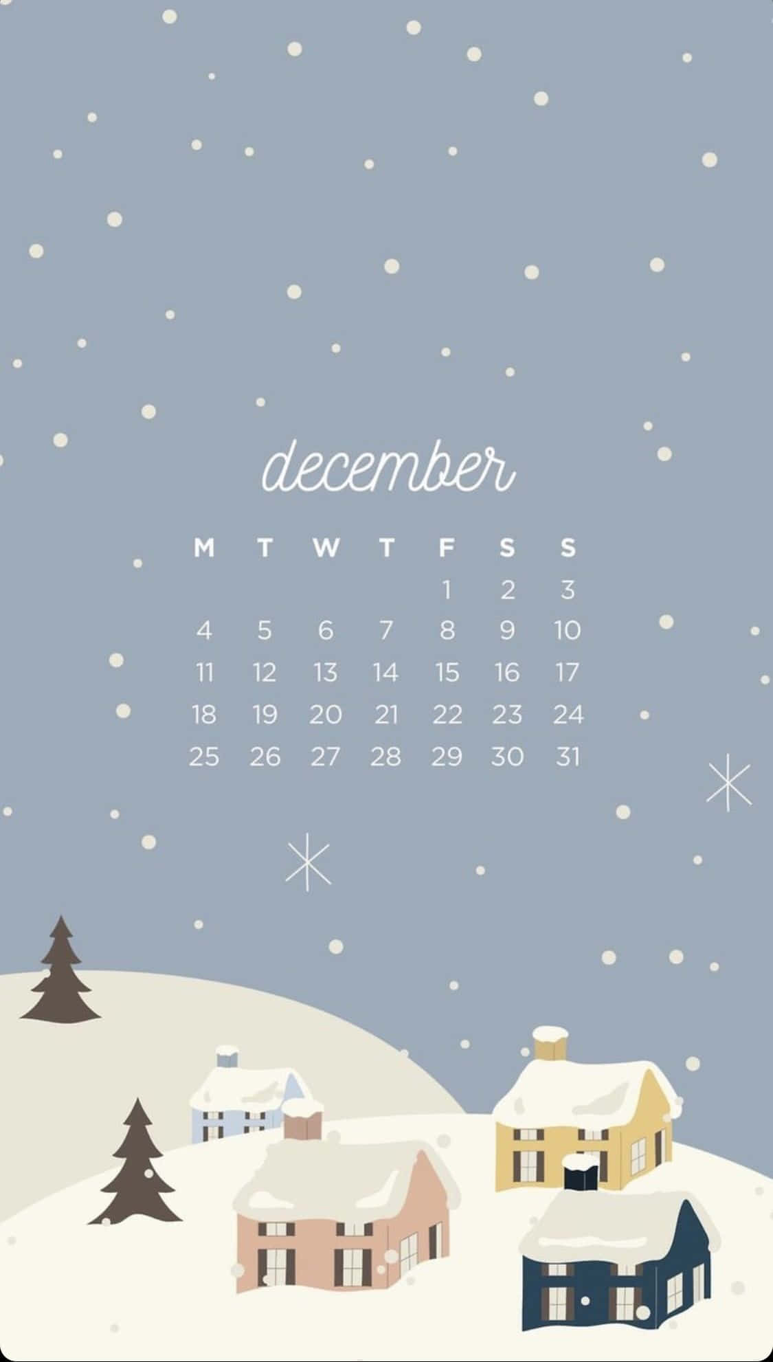December, snow-covered houses, pine trees, Full HD Phone Wallpaper