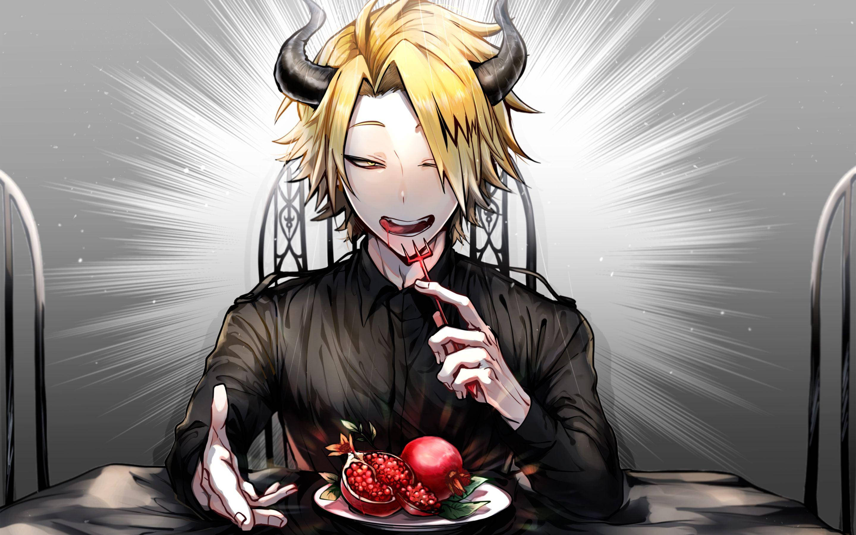 Cute Denki, anime character, horns, 2K Desktop Wallpaper