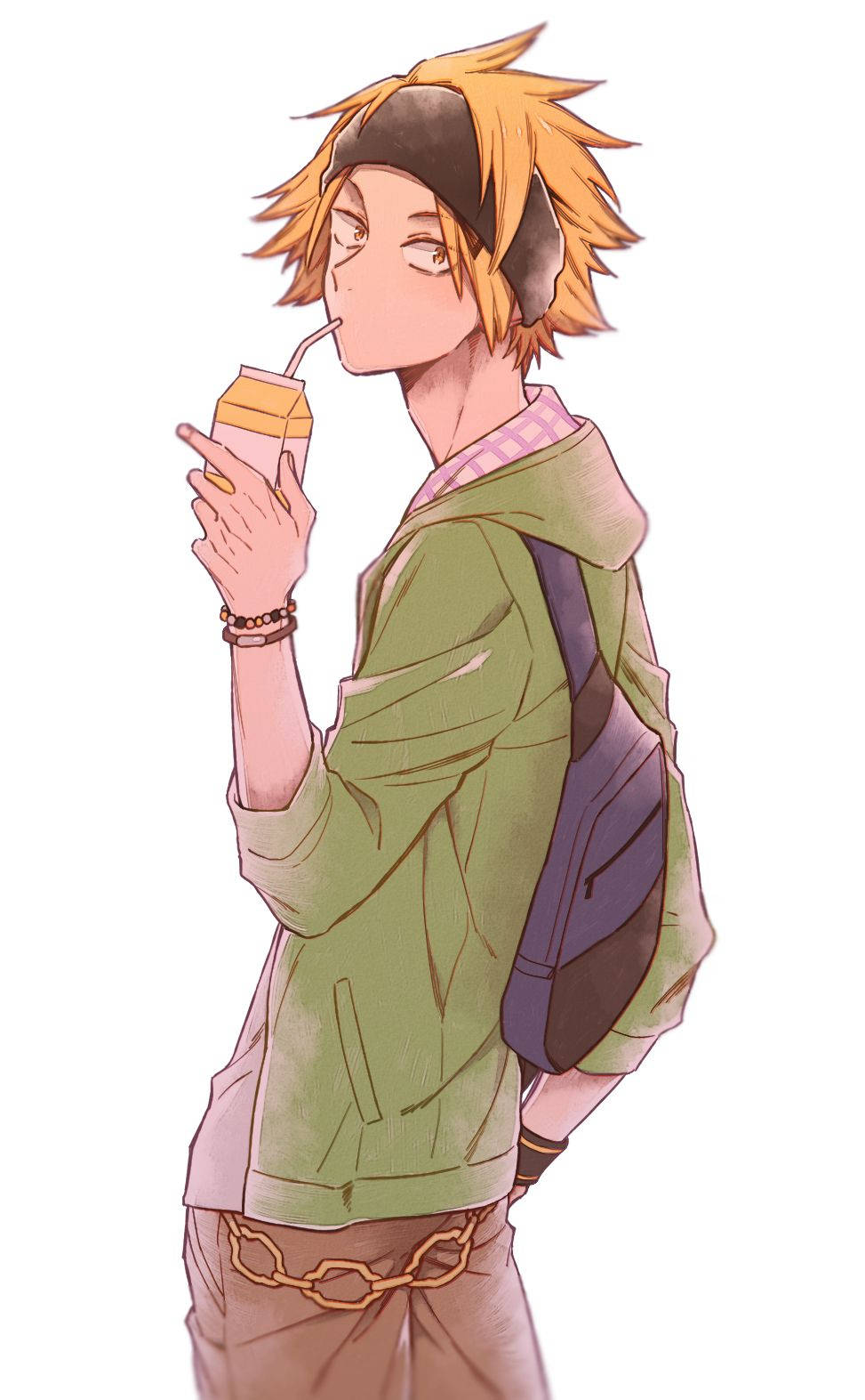 Cute Denki, spiky blonde hair, green hoodie, HD Phone Wallpaper