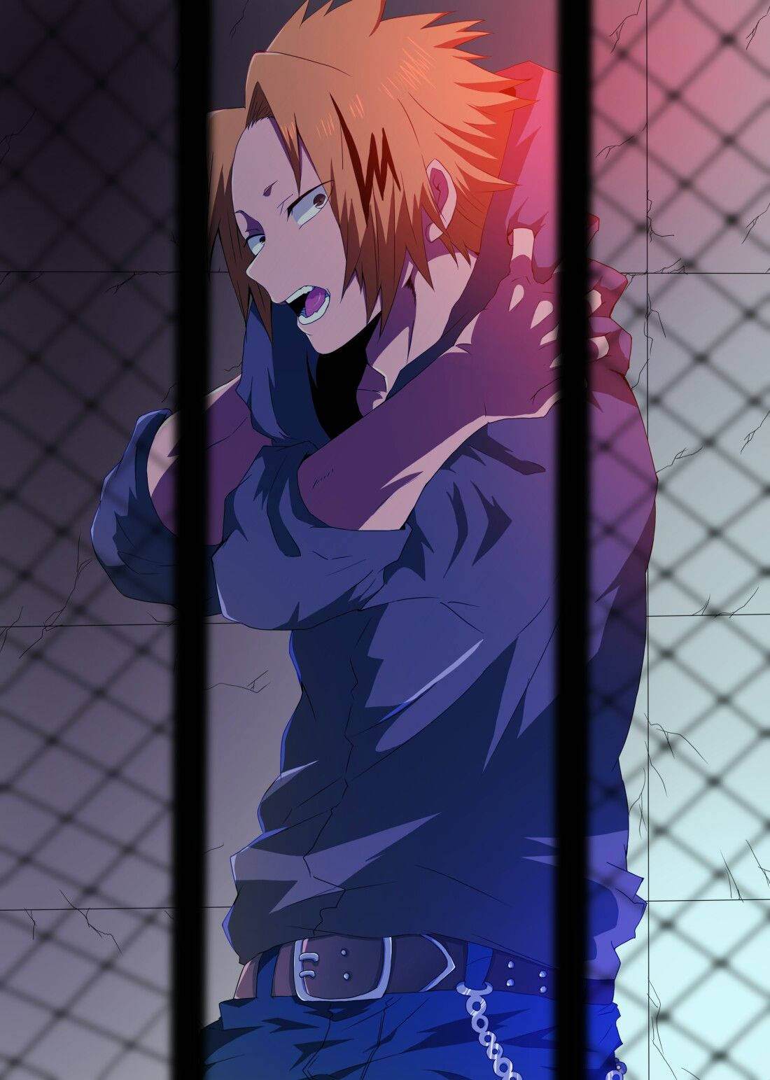 Cute Denki, spiky orange hair, dimly lit cell, HD Phone Wallpaper