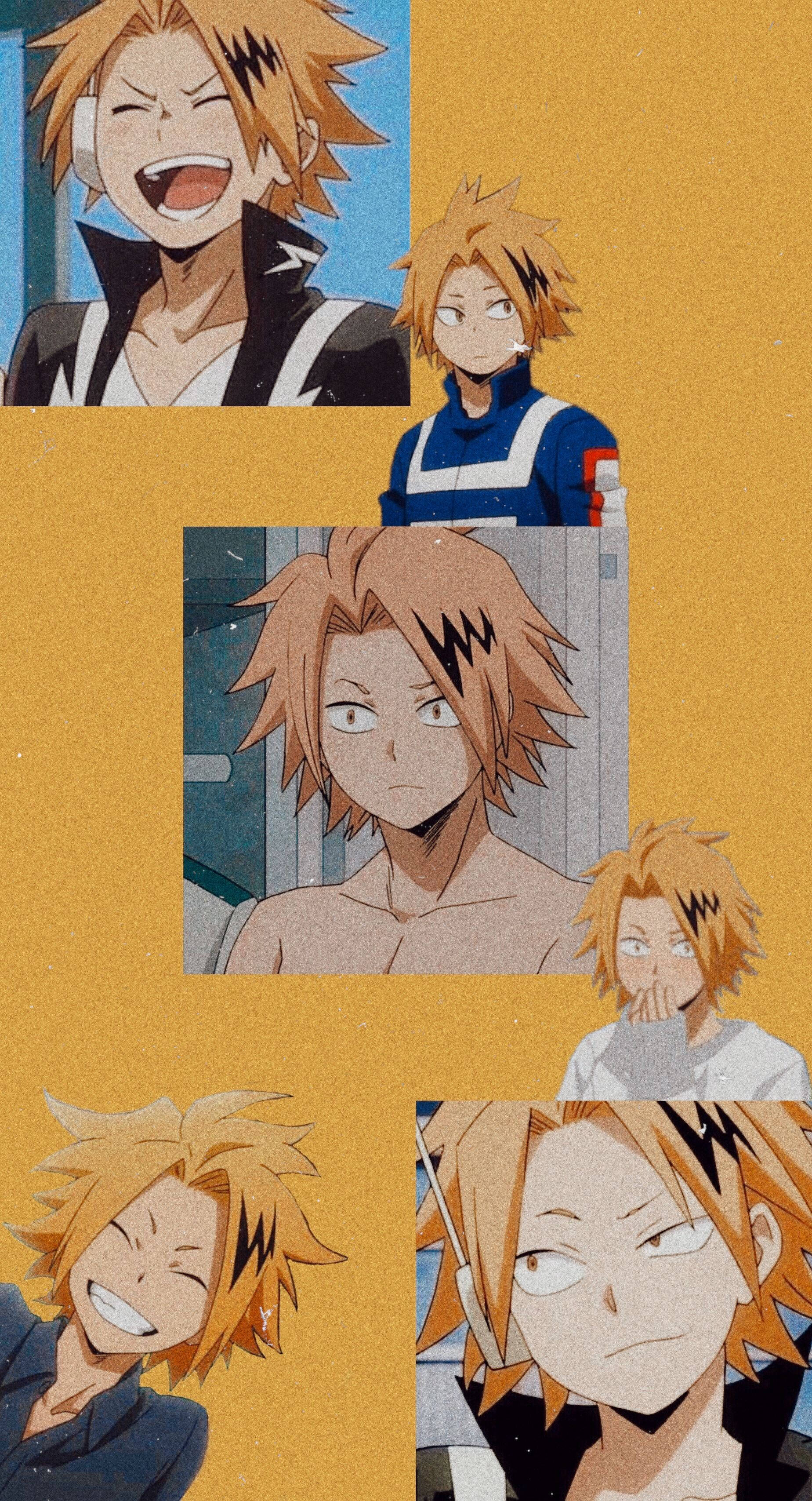 Cute Denki, spiky-haired male character, yellow aesthetic, 2K Phone Wallpaper