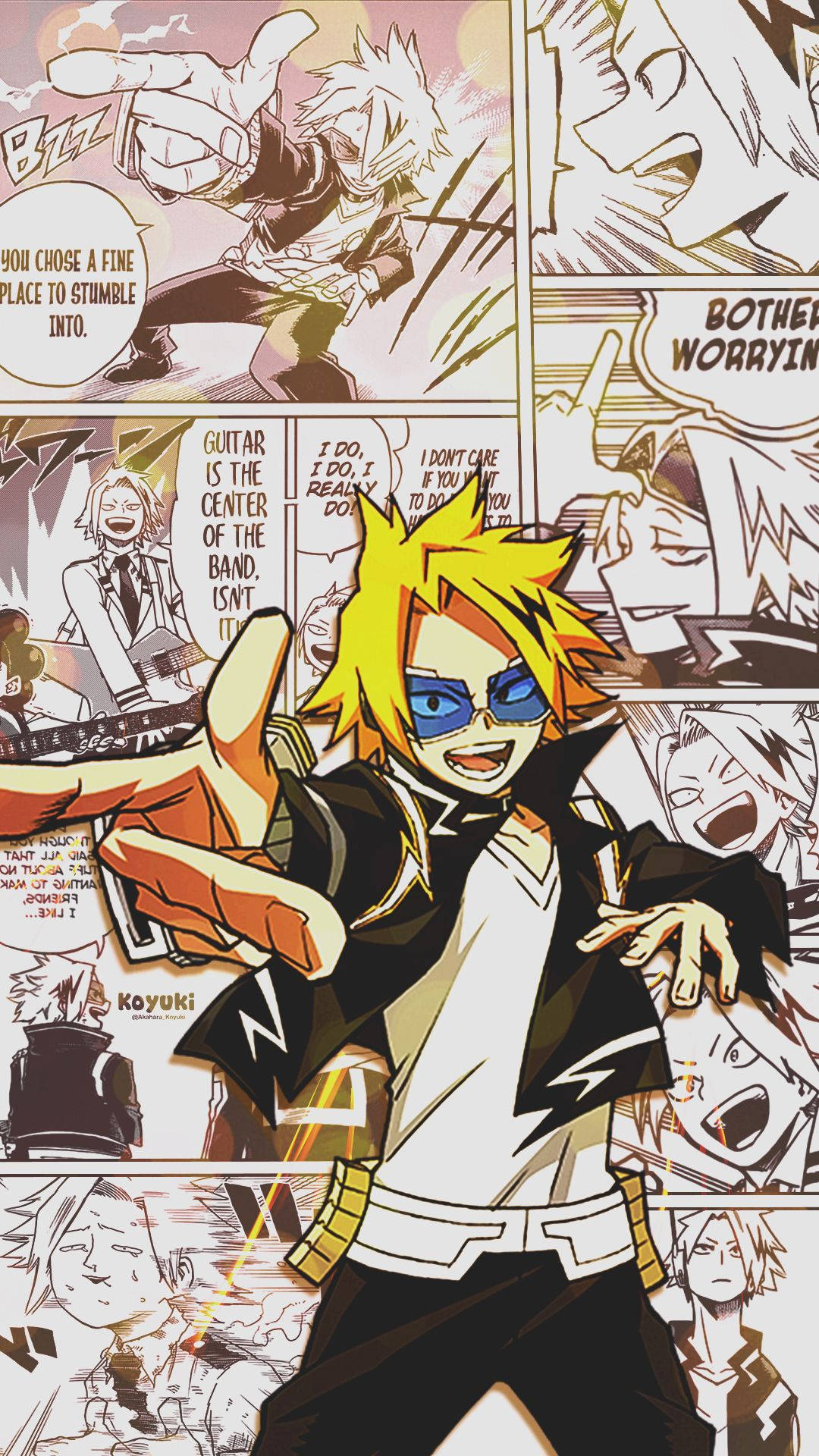 Cute Denki, spiky yellow hair, blue glasses, Full HD Phone Wallpaper