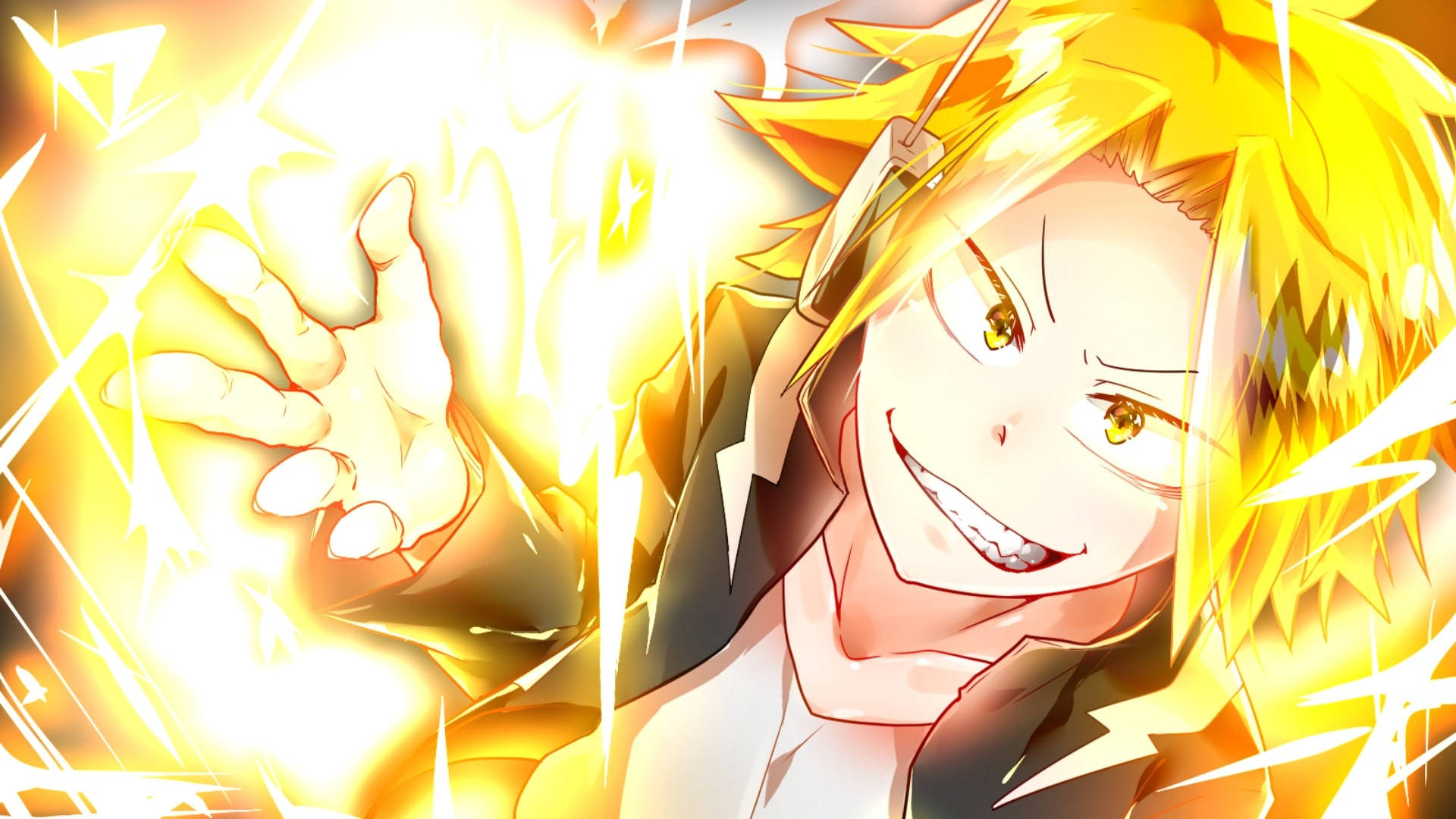 Cute Denki, spiky blonde hair, golden eyes, Full HD Desktop Wallpaper