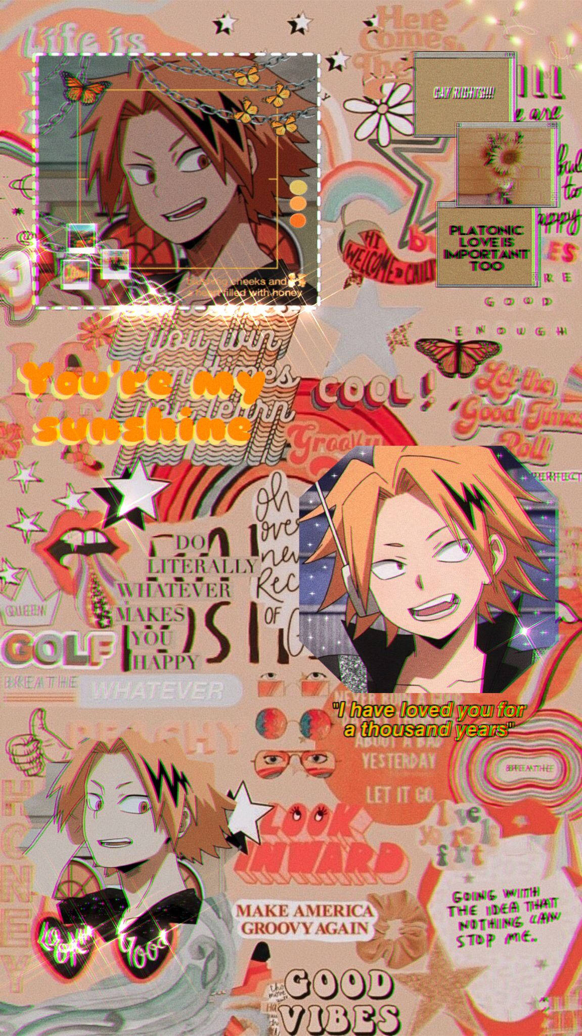 Cute Denki, Orange, anime collage, Full HD Phone Wallpaper