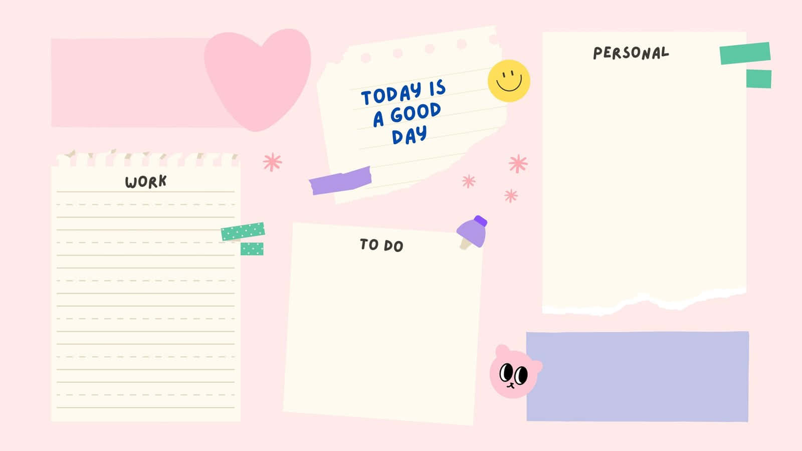 Cute Desktop Organizer, pastel pink, torn paper notes, HD Desktop Wallpaper