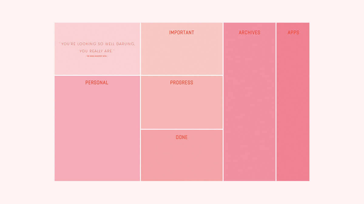 Pink Shades Cute Desktop Organizer, soft pink gradient panels, minimalist digital dashboard, SD Desktop Wallpaper