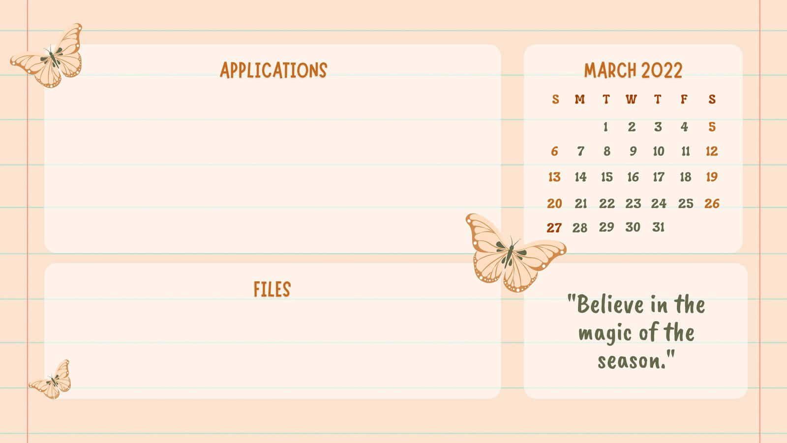 cute butterflies desktop pink organizer, pastel peach, lined paper texture, HD Desktop Wallpaper