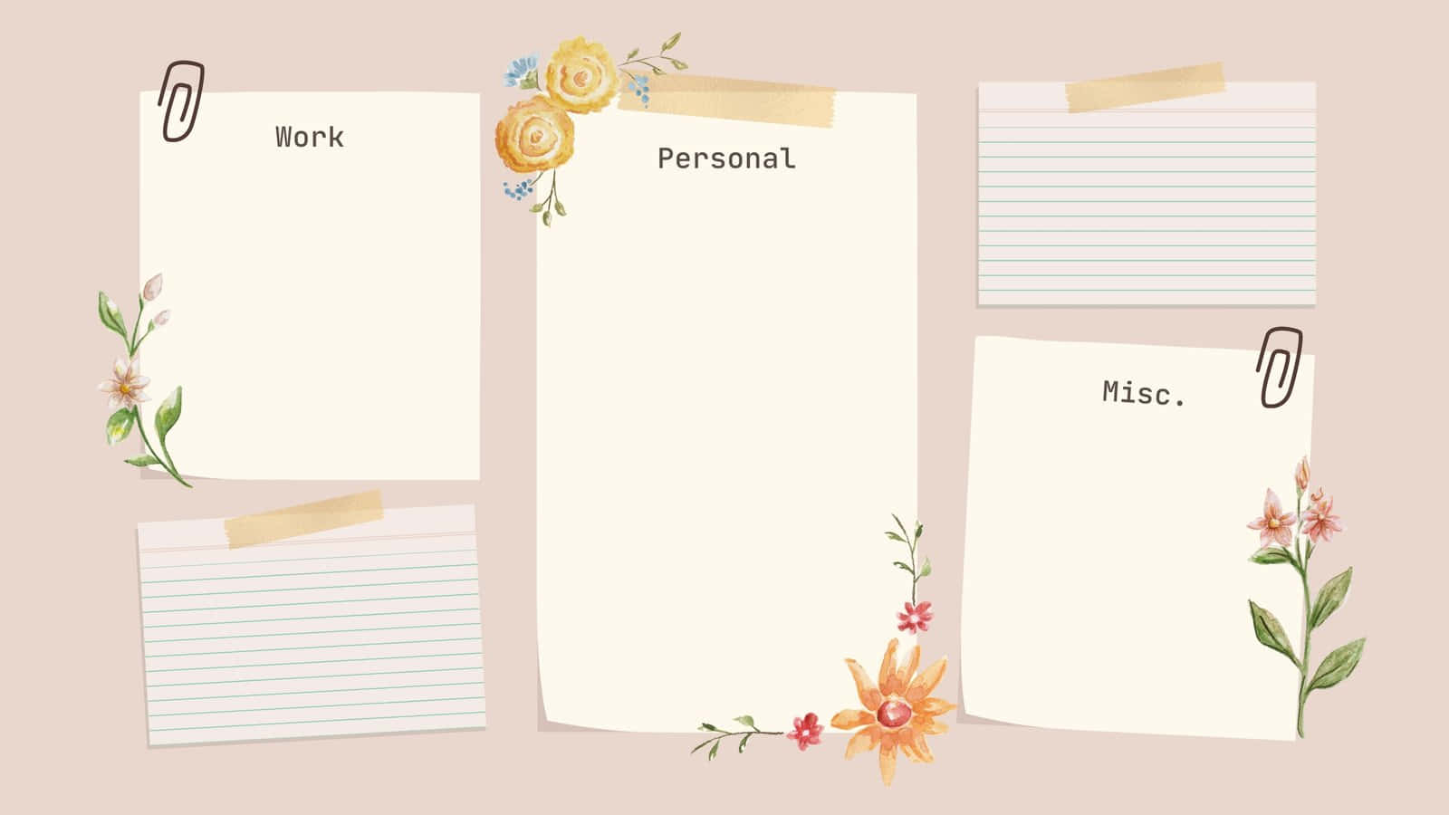 floral doodles, soft pink background, four lined notepads, HD Desktop Wallpaper