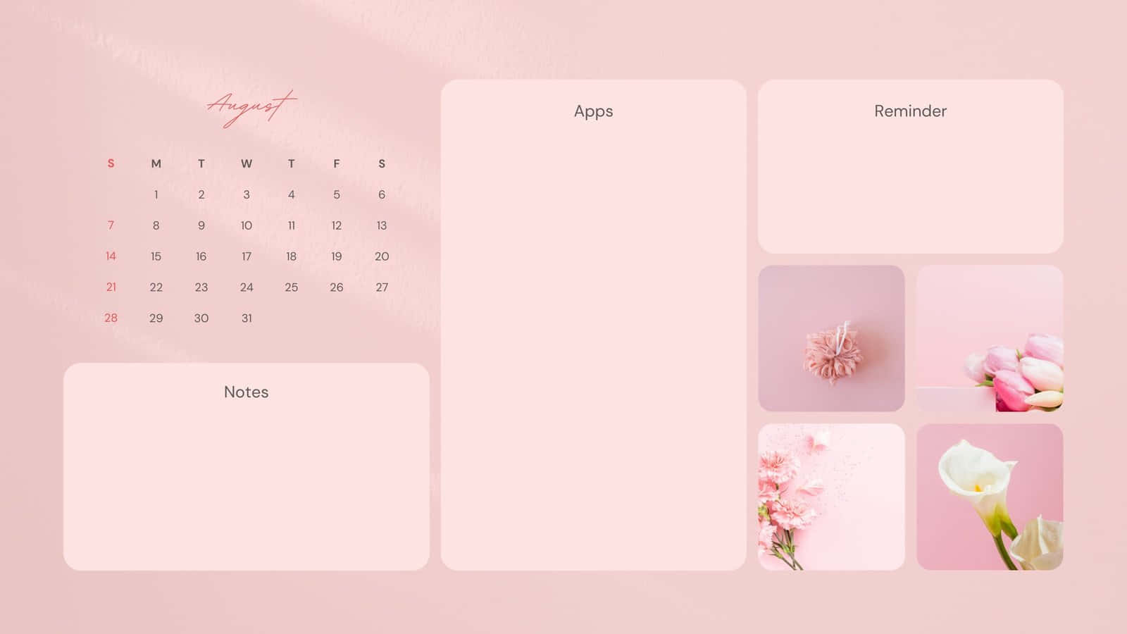 Cute Desktop Organizer, pink lilac, August calendar, HD Desktop Wallpaper