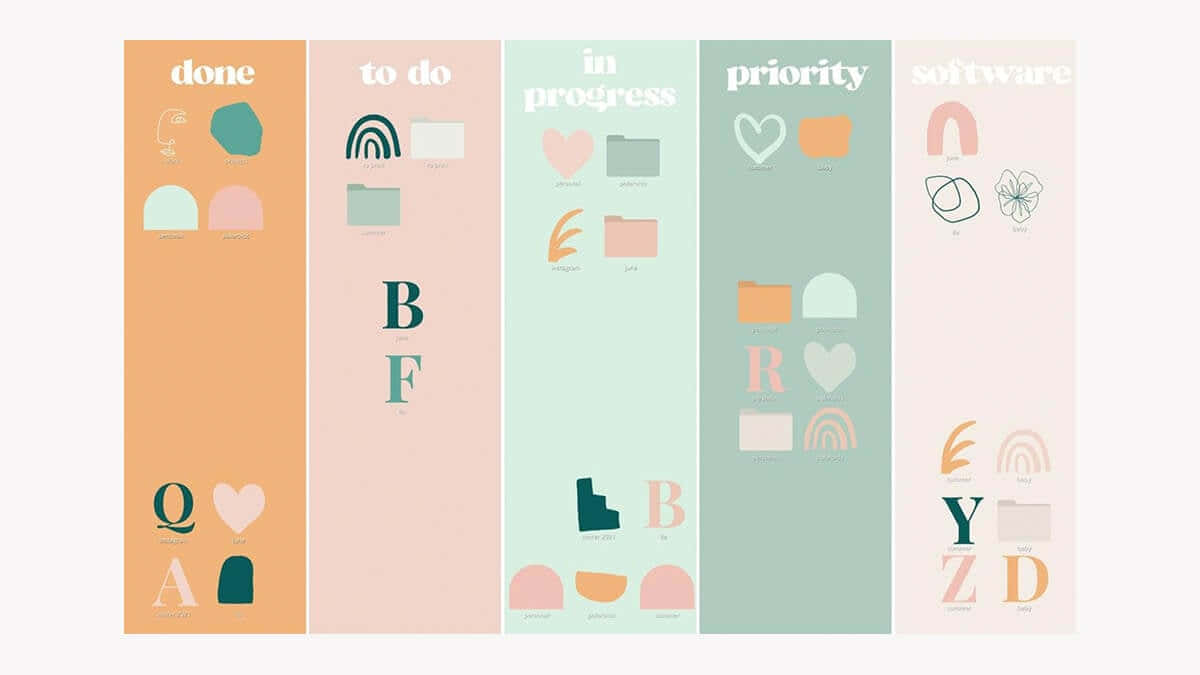 Cute Desktop Organizer, pastel-colored, vertical panels, SD Desktop Wallpaper