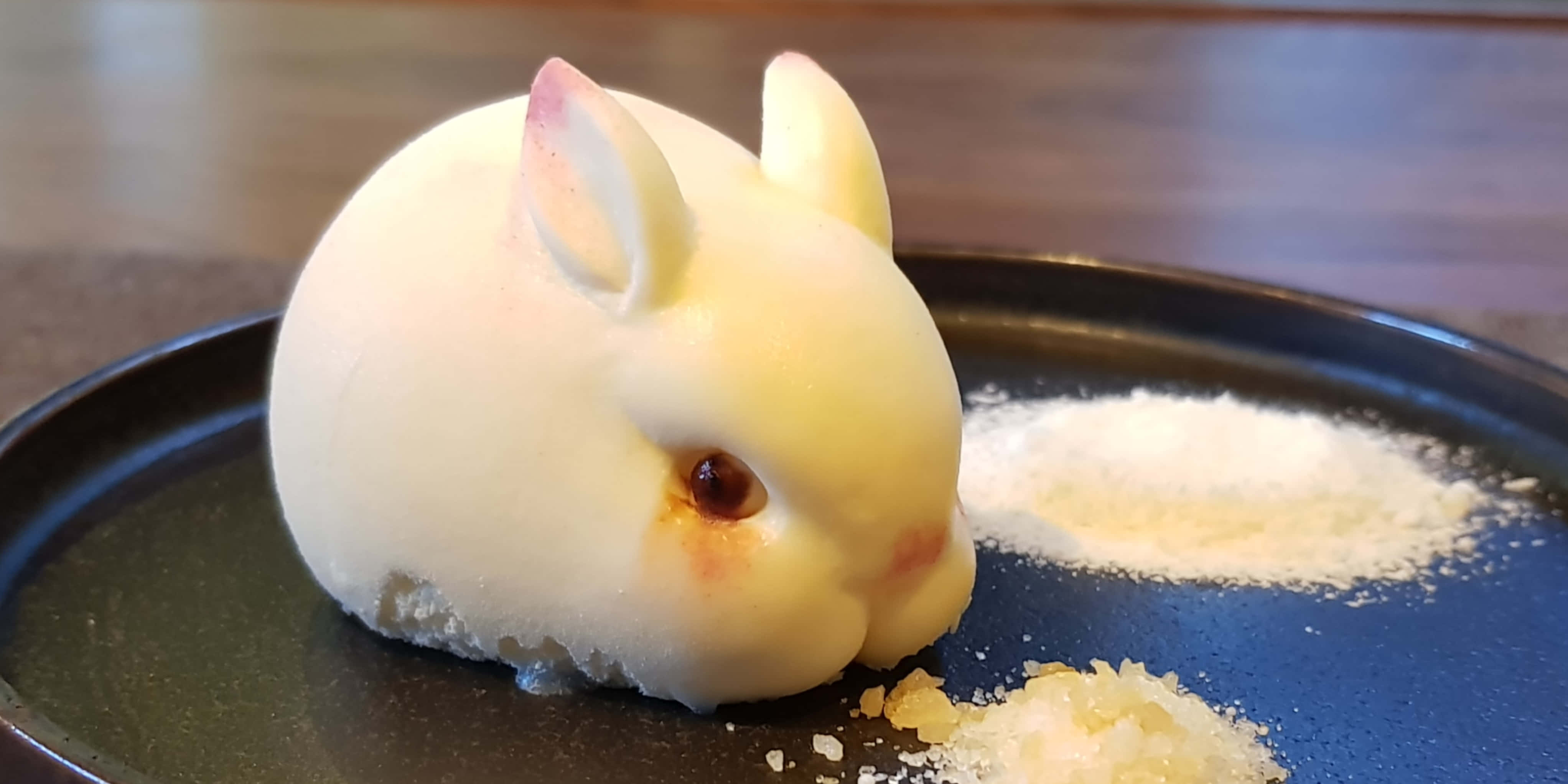 cute dessert, white bunny-shaped dessert, pink ears, 4K Desktop Wallpaper