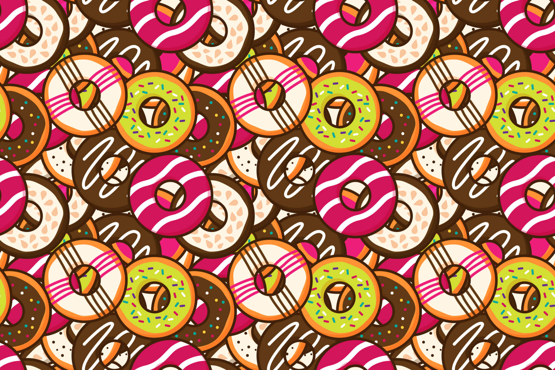 cute dessert, cartoon donuts, colorful glazes, Full HD Desktop Wallpaper