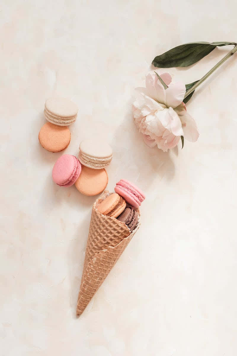 pastel macarons, waffle cone, soft pink peony, SD Phone Wallpaper