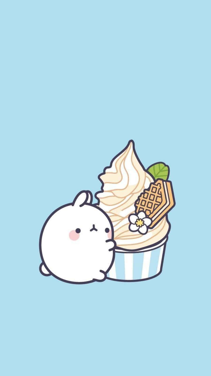 kawaii dessert, white bunny character, cupcake topped with waffle and flower, HD Phone Wallpaper