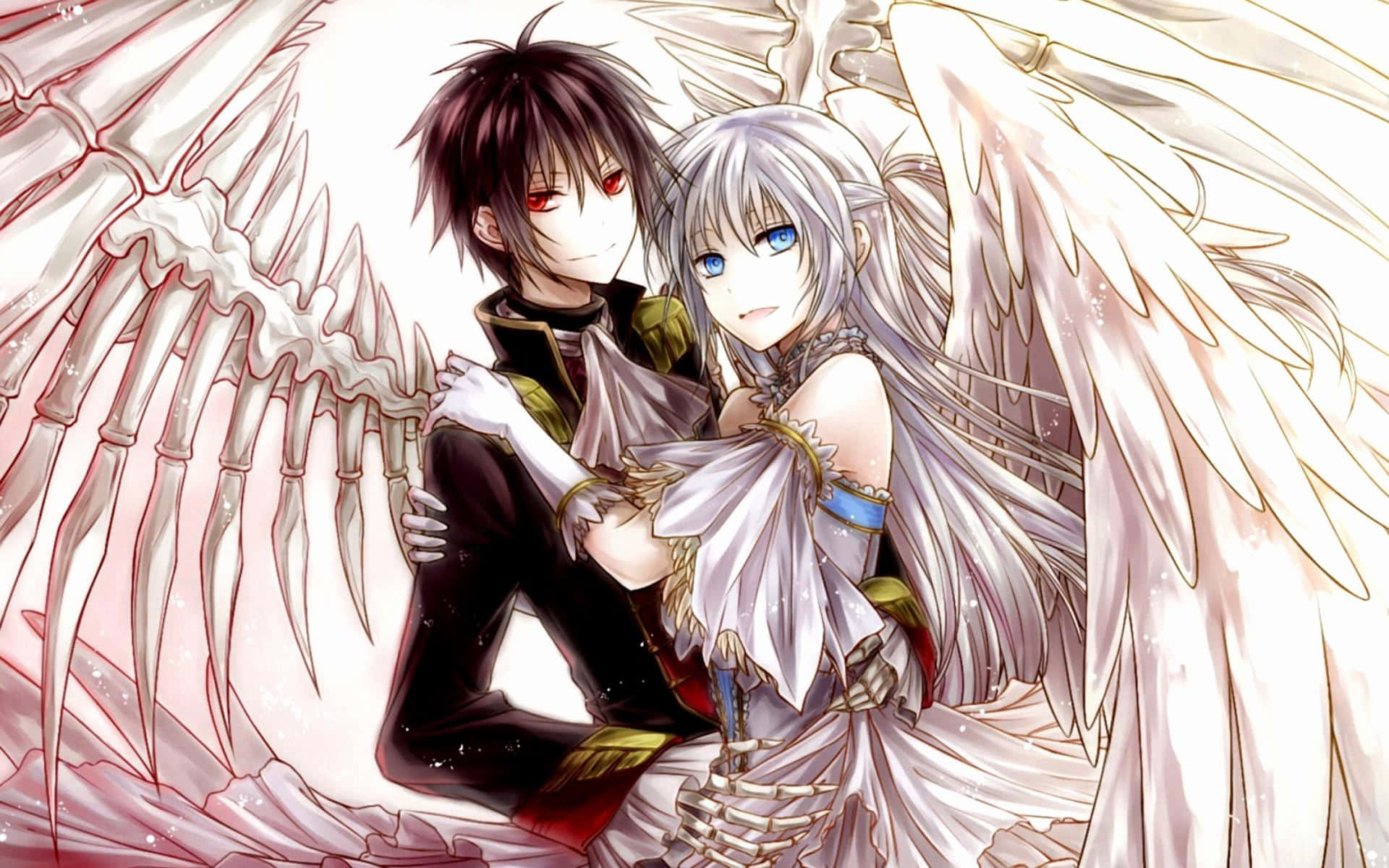Cute Devil Girl, dark-haired demon, red eyes, Full HD Desktop Wallpaper