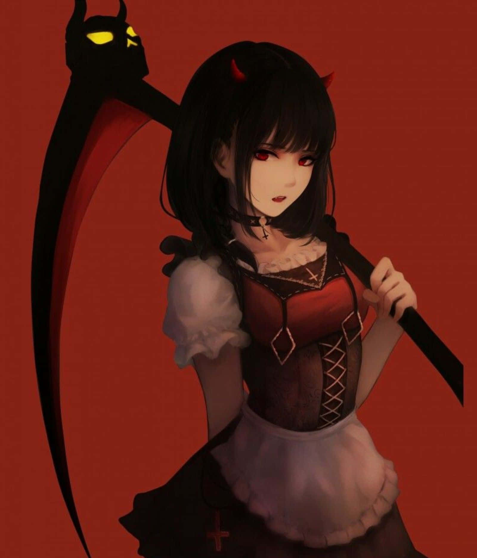 cute devil girl, red eyes, small horns, HD Phone Wallpaper