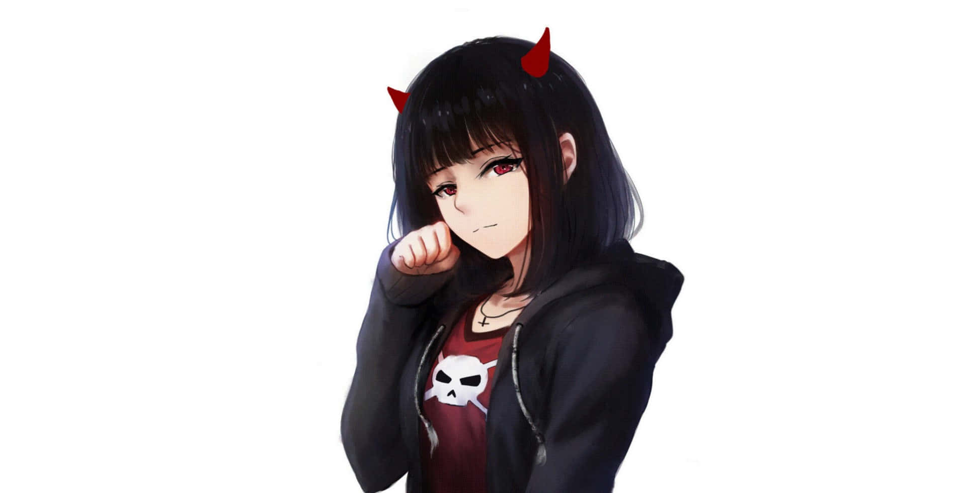 black hair, red horns, red eyes, Full HD Desktop Wallpaper