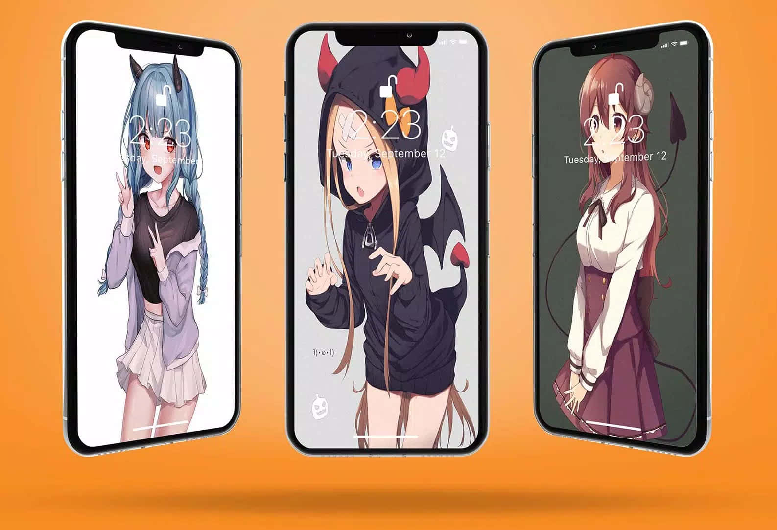 cute devil girl, anime girl, devil horns, HD Desktop Wallpaper
