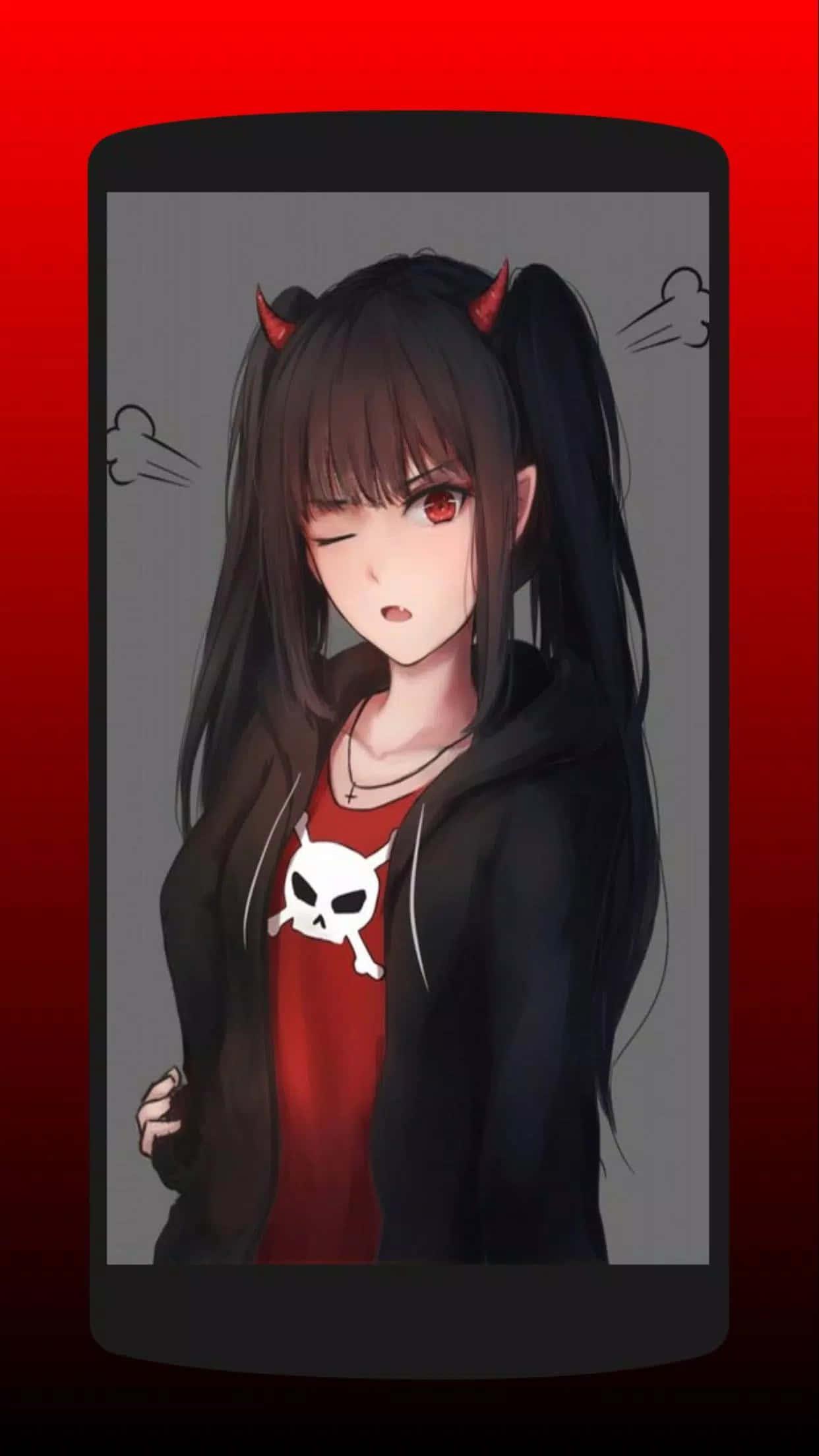 Cute Devil Girl, red horns, red eyes, Full HD Phone Wallpaper