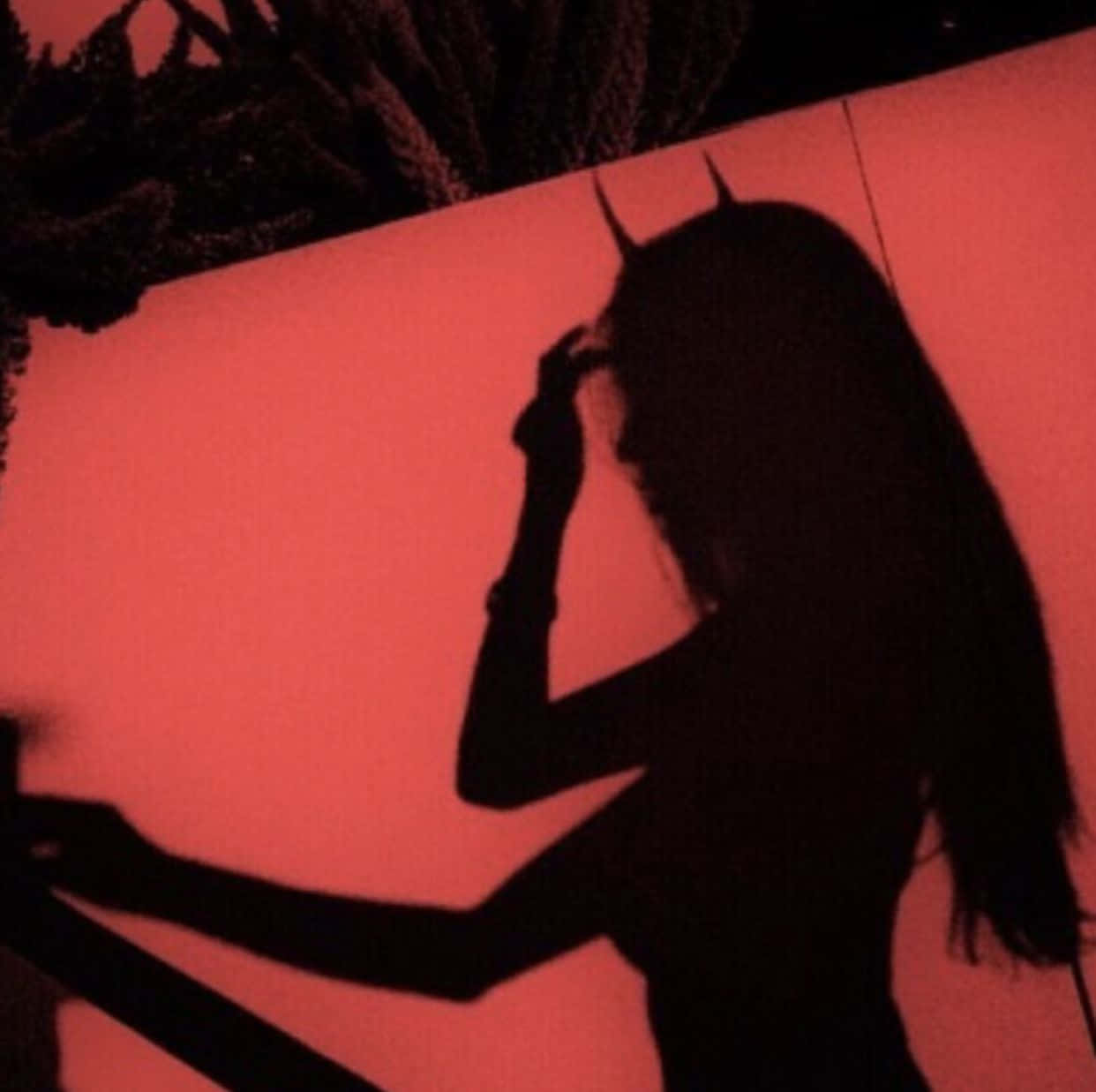 cute devil girl, horned figure, vivid red wall, SD Desktop Wallpaper