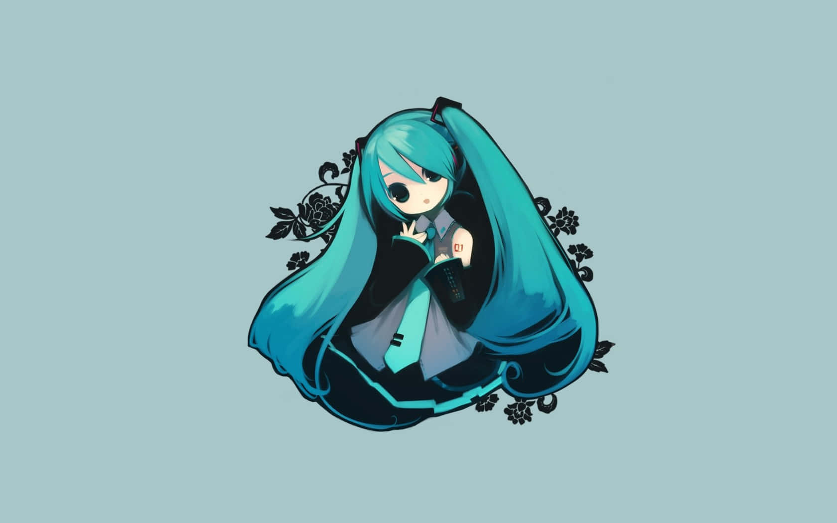 cute devil girl, teal hair, black floral accents, HD Desktop Wallpaper