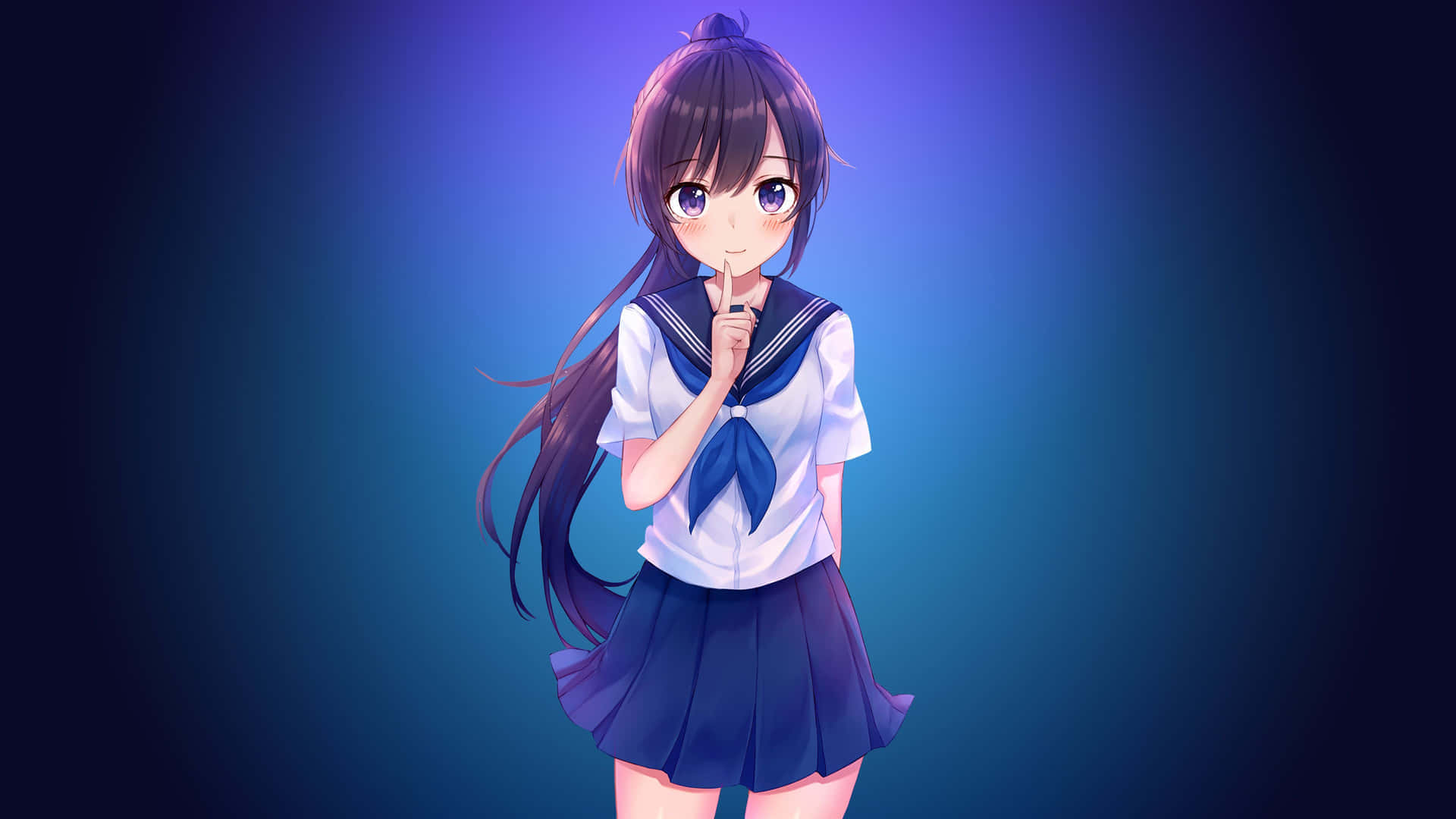 cute devil girl, sailor uniform, gradient blue background, Full HD Desktop Wallpaper