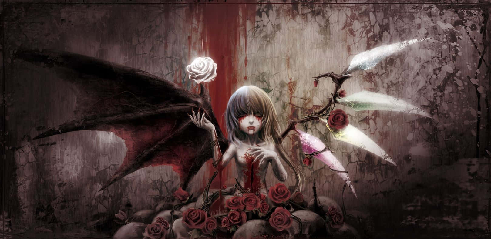 Cute Devil Girl, bat wings, red eyes, HD Desktop Wallpaper